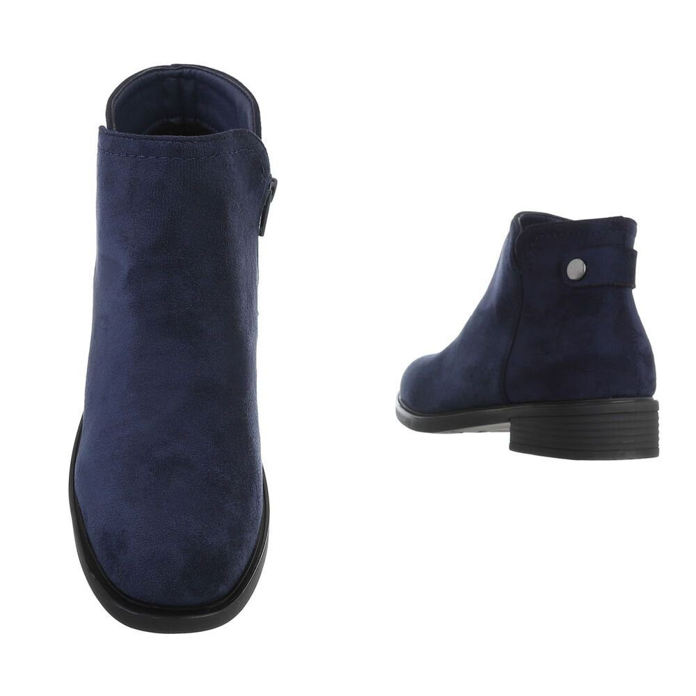 Ital-Design Damen Elegant Stiefelette in Blockabsatz Flache Stiefeletten Dunkelblau