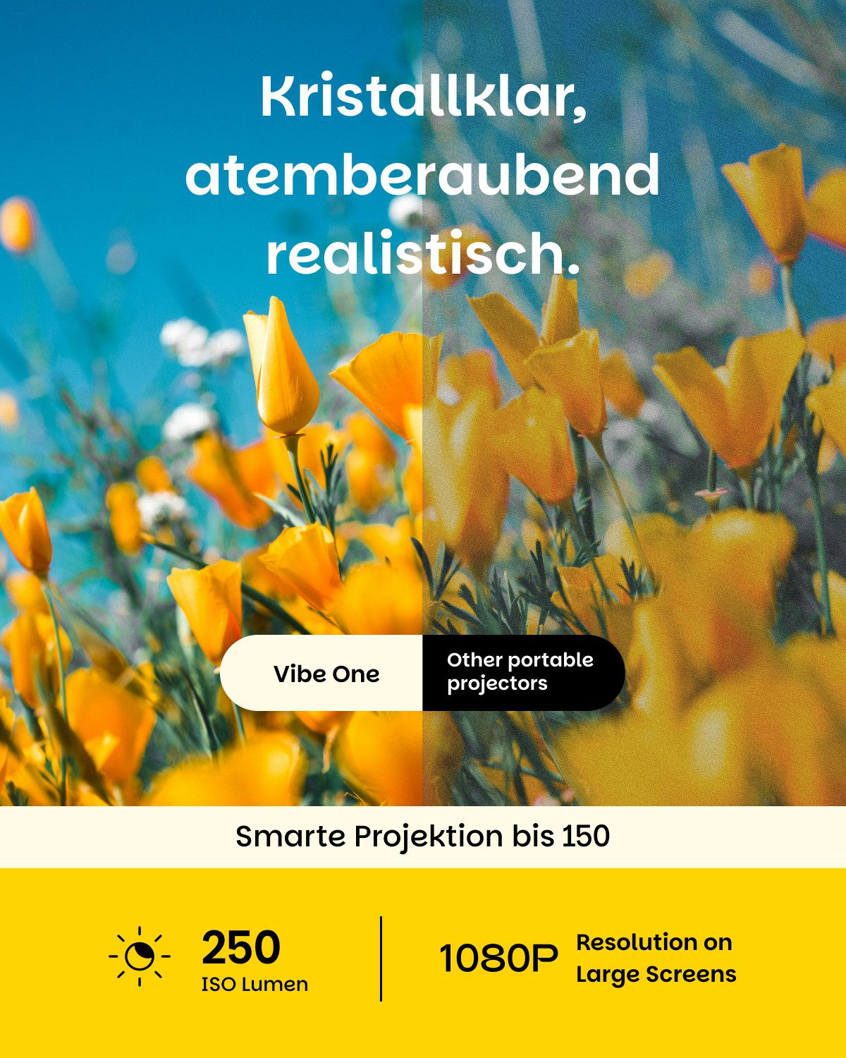 XGIMI XGIMI Vibe One mit Akku 1080p Smarter Tragbarer Beamer, 160° Ständer Portabler Projektor (1920 x1080 (1080P) px, Google TV & Netflix, Sound by JBL, bis zu 1,2 Std. Videowiedergabe)