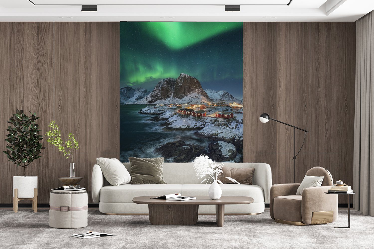 Abend St), Fototapete bedruckt, Tapete Vinyl - Berge, MuchoWow Montagefertig Wohnzimmer, (3 - für Aurora Matt, Wandtapete