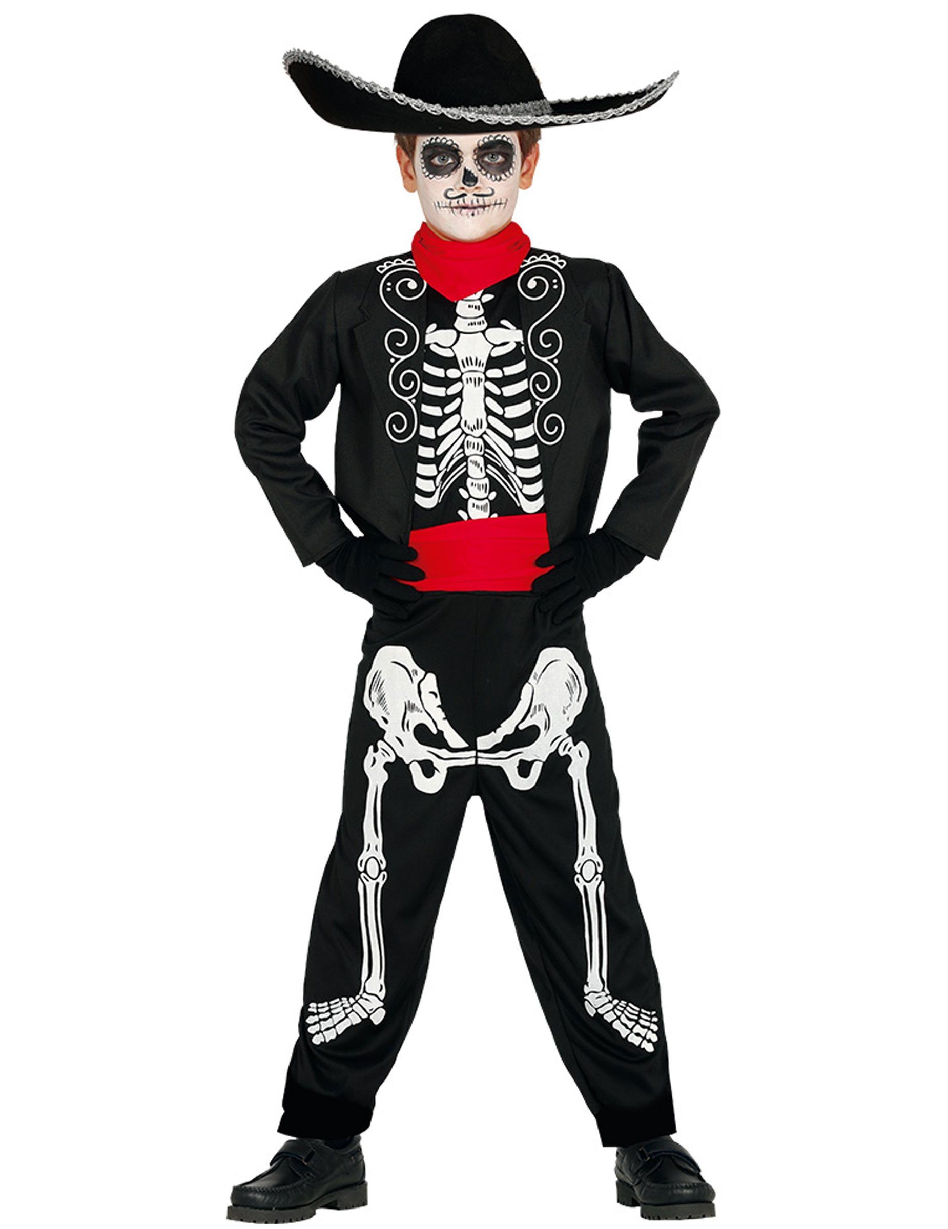 Fiestas Guirca Monster-Kostüm Día de los Muertos Skelettkostüm für Jungen Halloween schwarz-weiss
