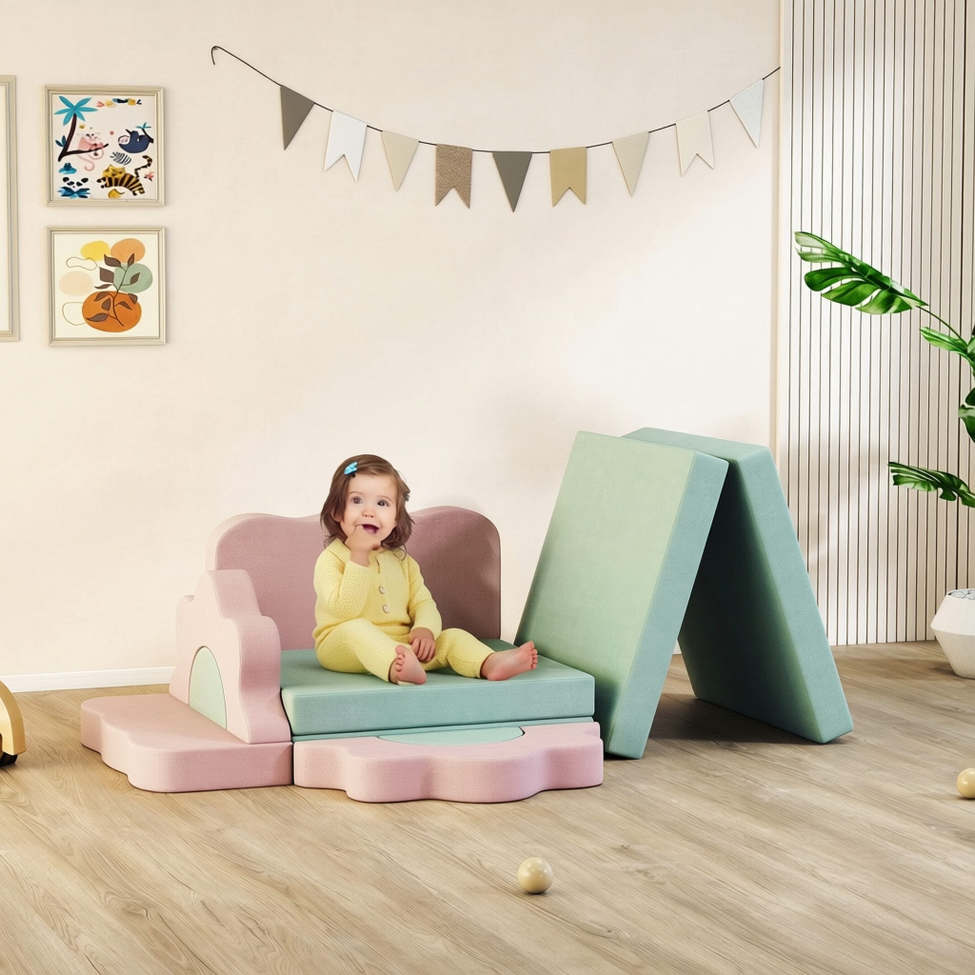 AIYAPLAY Kindersofa Schaumstoff Bausteine 12 Stück Bällebad Cordoptik grün Spielbausteine, (Softbausteine-Set, 12 St., Riesenbausteine), Weicher Cordbezug, leicht zu reinigen