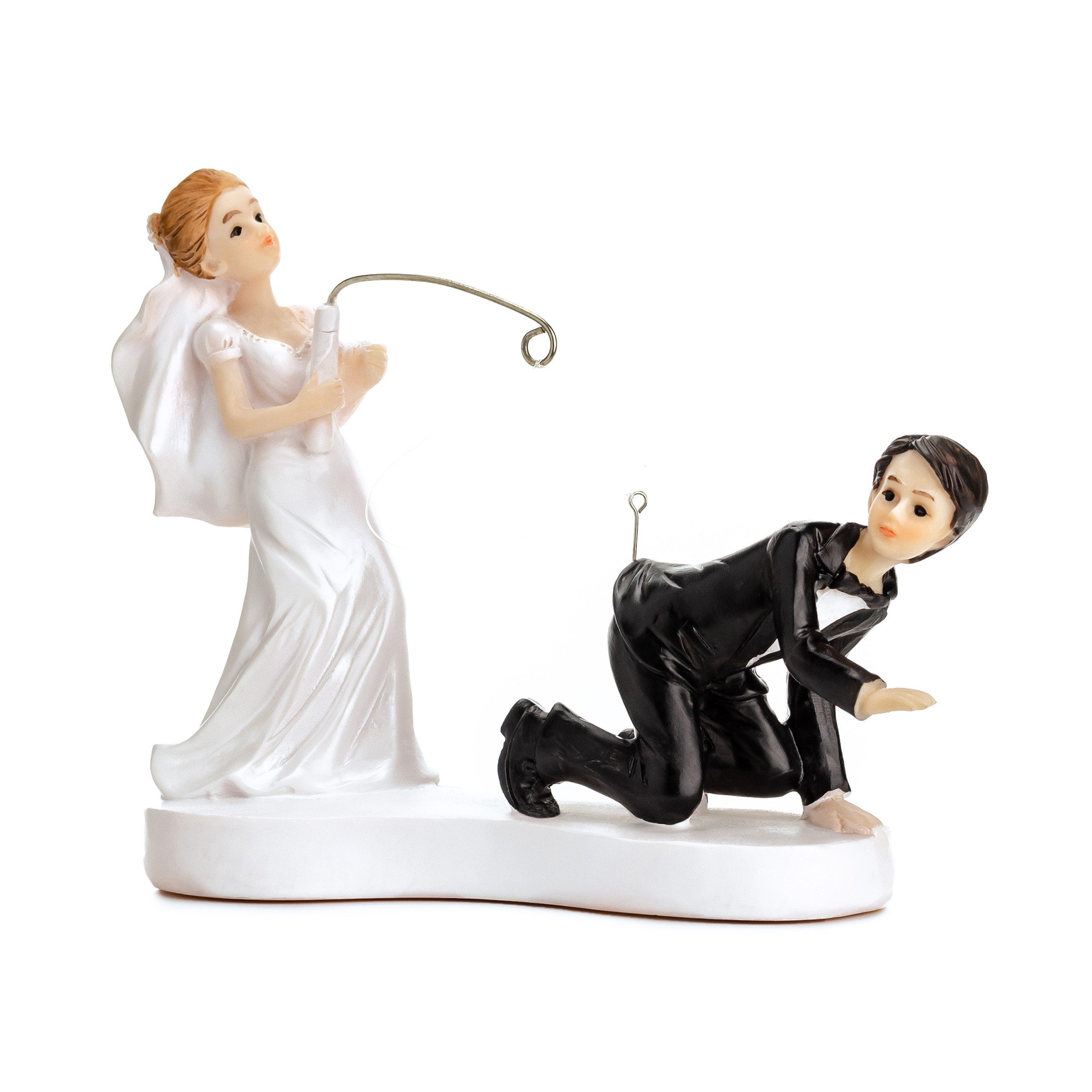 partydeco Tortenstecker, Tortenfigur Hochzeit 13cm Brautpaar mit Angel Weiß / Schwarz