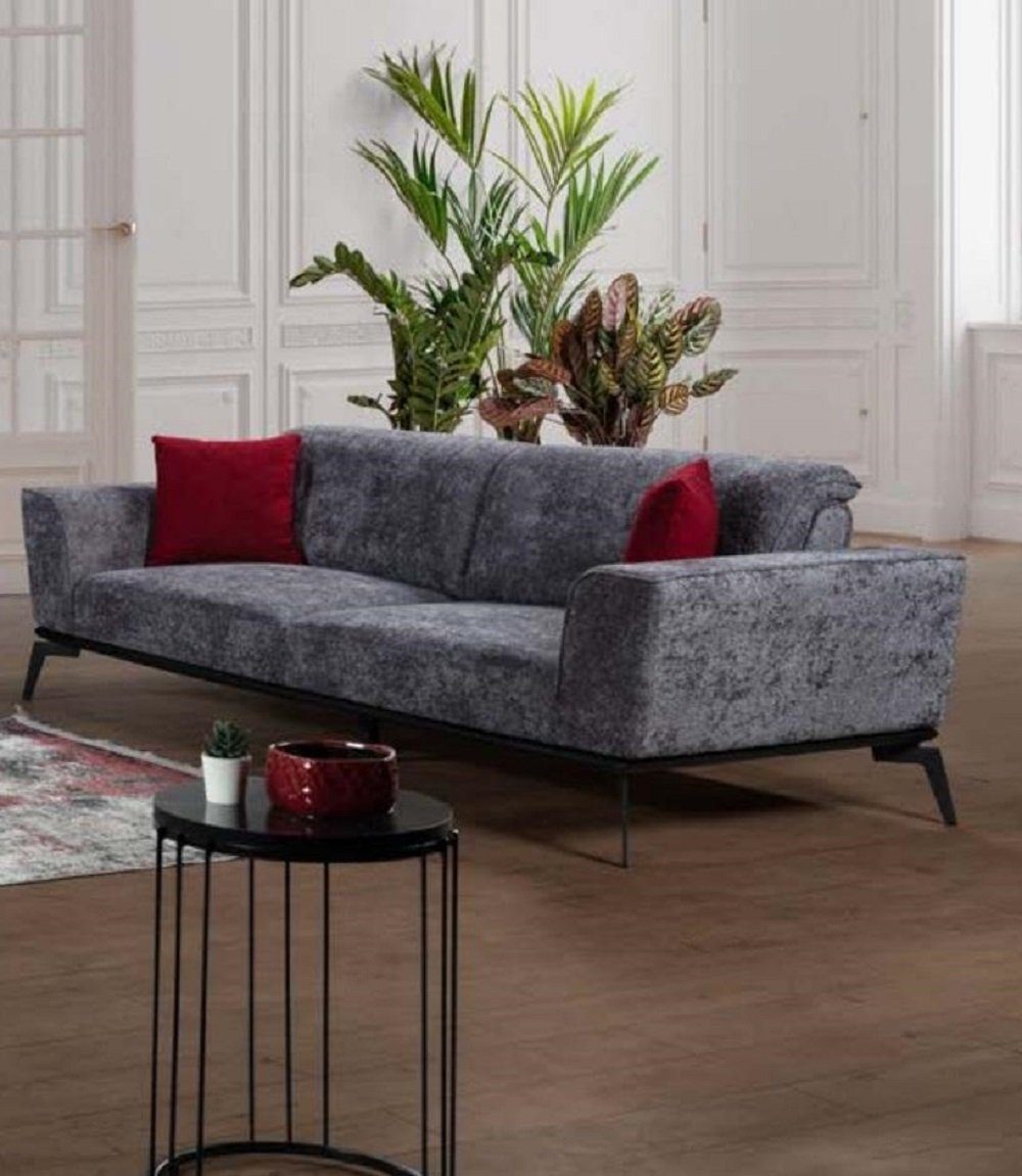 JVmoebel 3-Sitzer Wohnzimmer Sofa 3 Sitzer Couch Polster Stoff Grau Wohnlandschaft