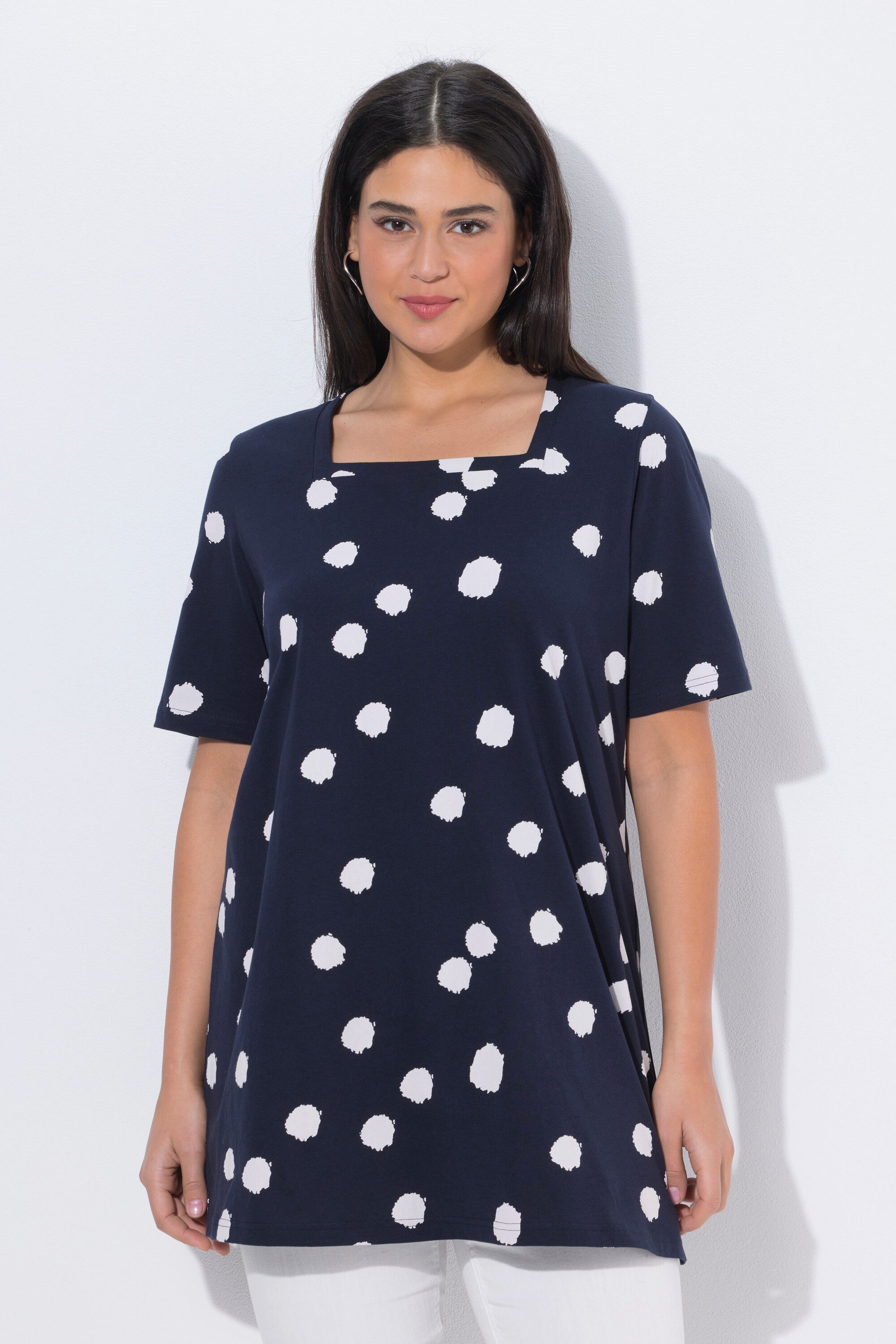 Ulla Popken T-Shirt Longshirt Punkte A-Linie Carré-Ausschnitt günstig online kaufen