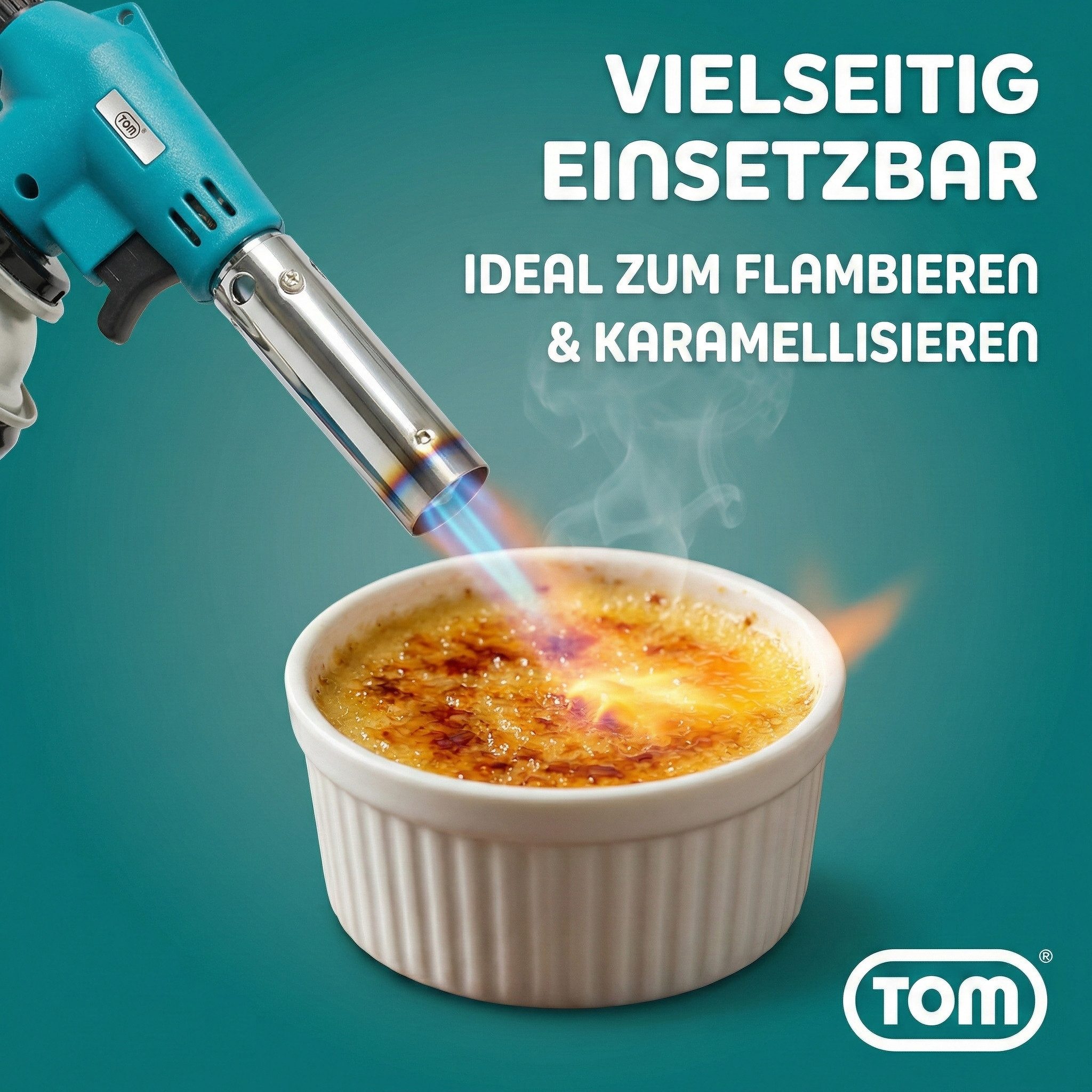 TOM Flambierbrenner Set optional mit 4x 224g Gaskartuschen, (1-tlg), 1300°C, Piezozündung, MSF-1A