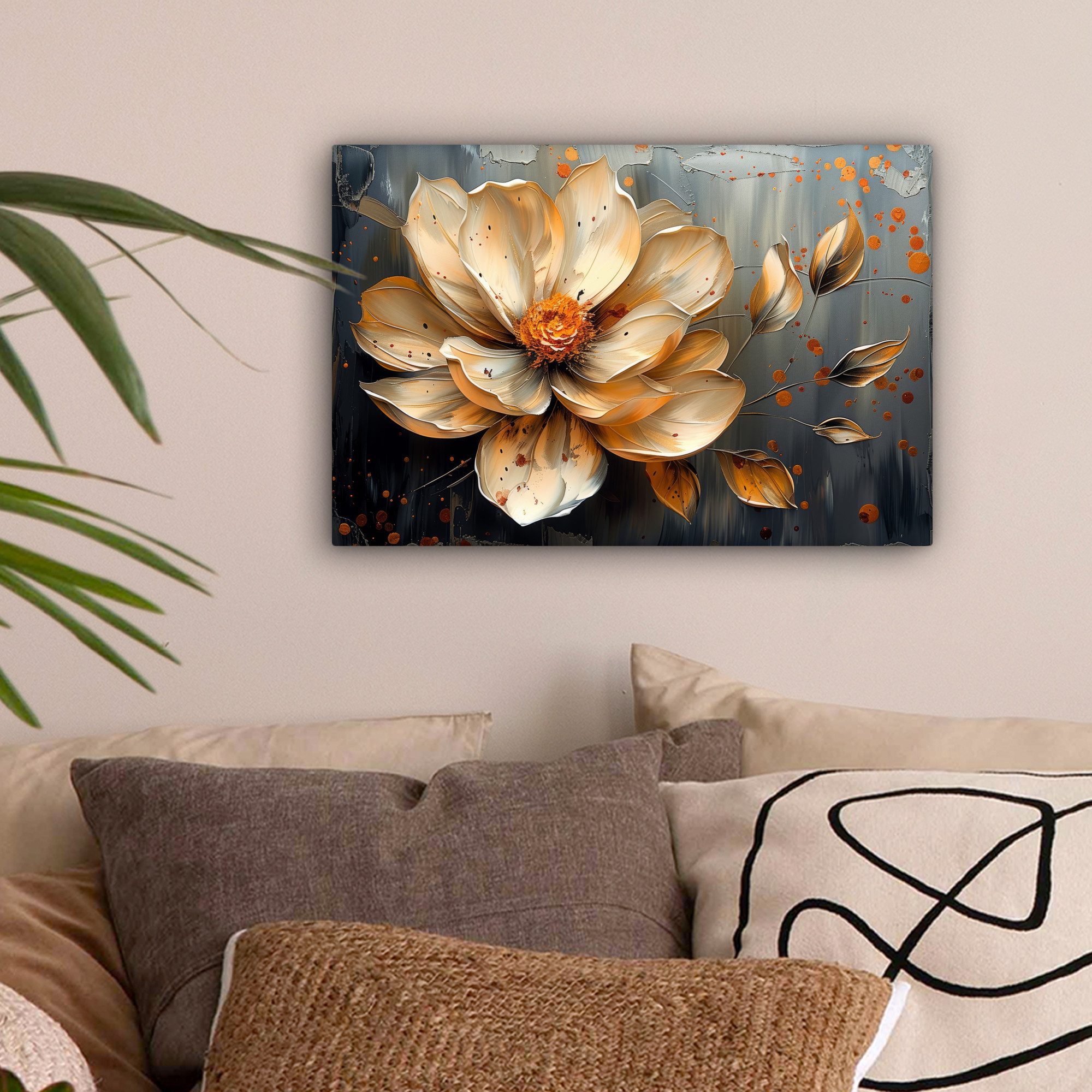 OneMillionCanvasses® Leinwandbild Blumen - Gold - Kunst - Schwarz - Modern, günstig online kaufen