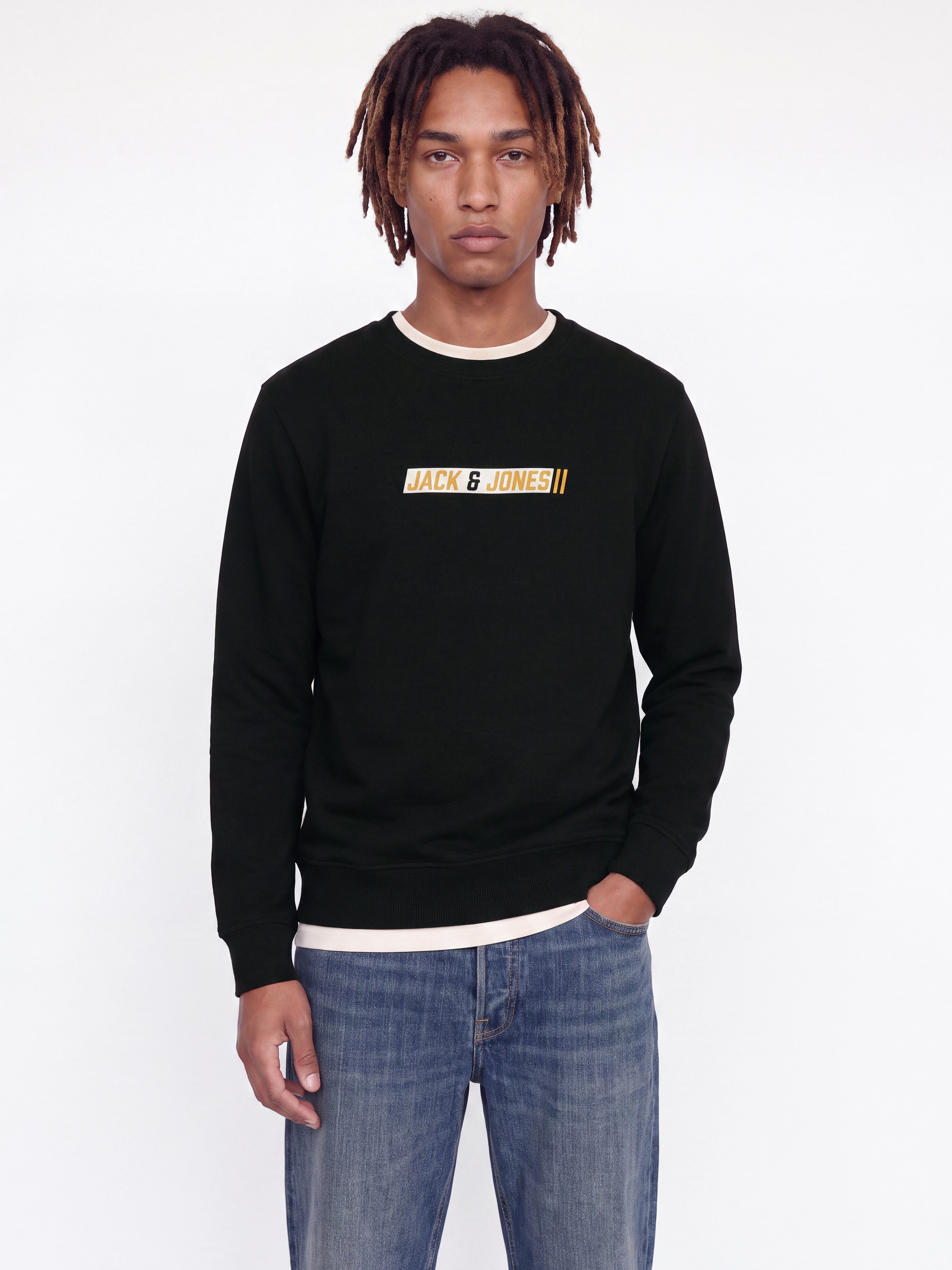 Jack & Jones Sweatshirt JJMUNK SWEAT CREW NECK Materialmix, normal geschnitten