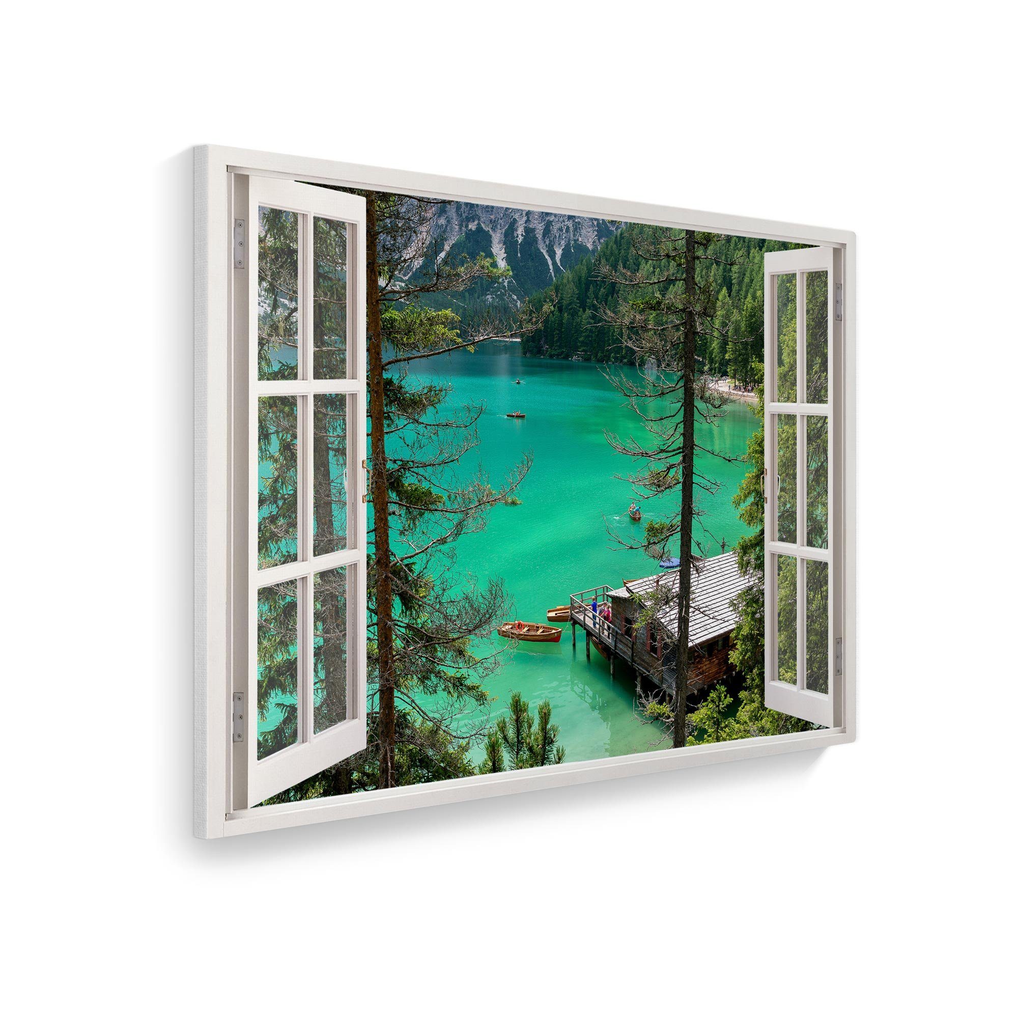 WallSpirit Leinwandbild "Fenster mit Aussicht", Bergsee, günstig online kaufen