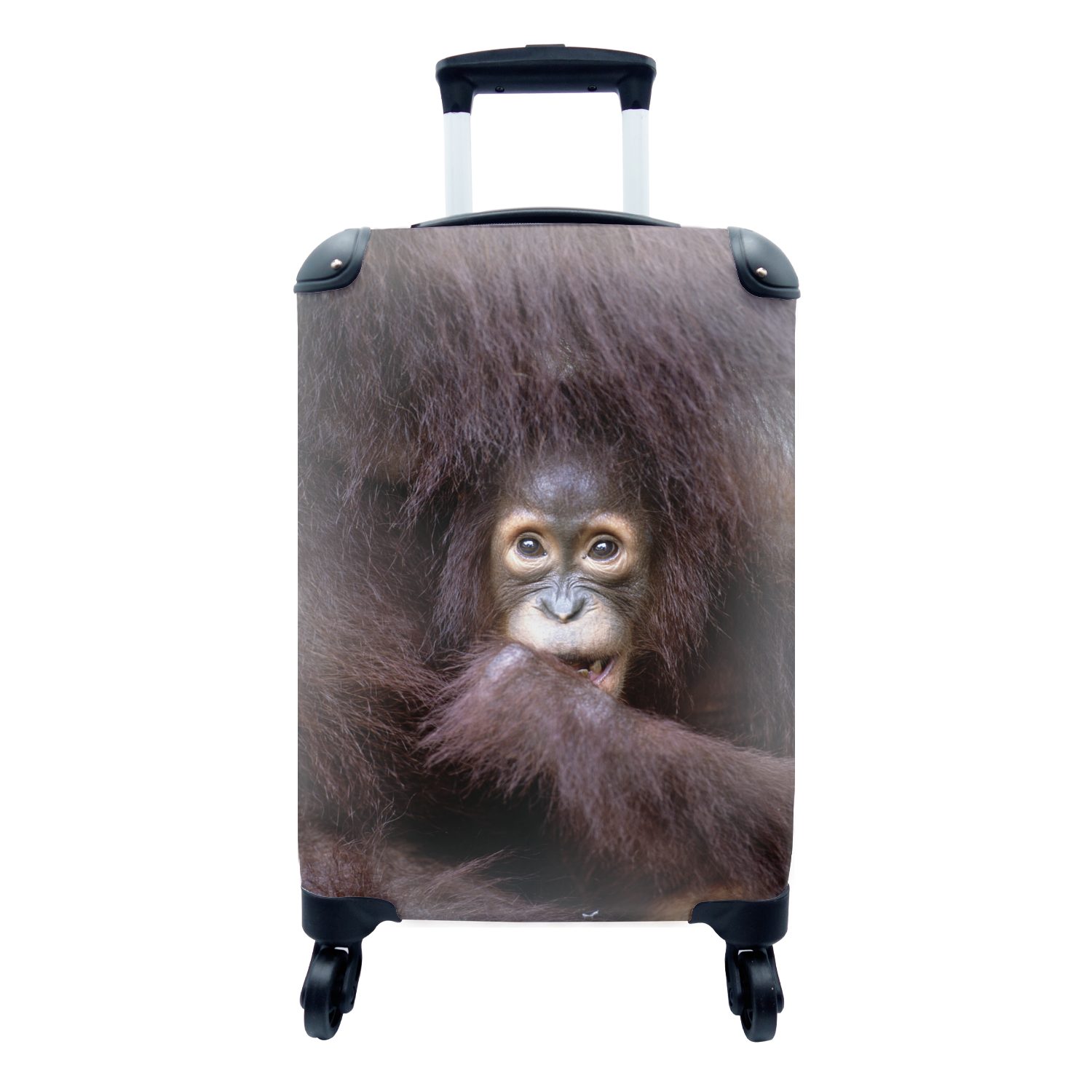 MuchoWow Handgepäckkoffer Ein Orang-Utan mit seiner Mutter, 4 Rollen, Reisetasche mit rollen, Handgepäck für Ferien, Trolley, Reisekoffer
