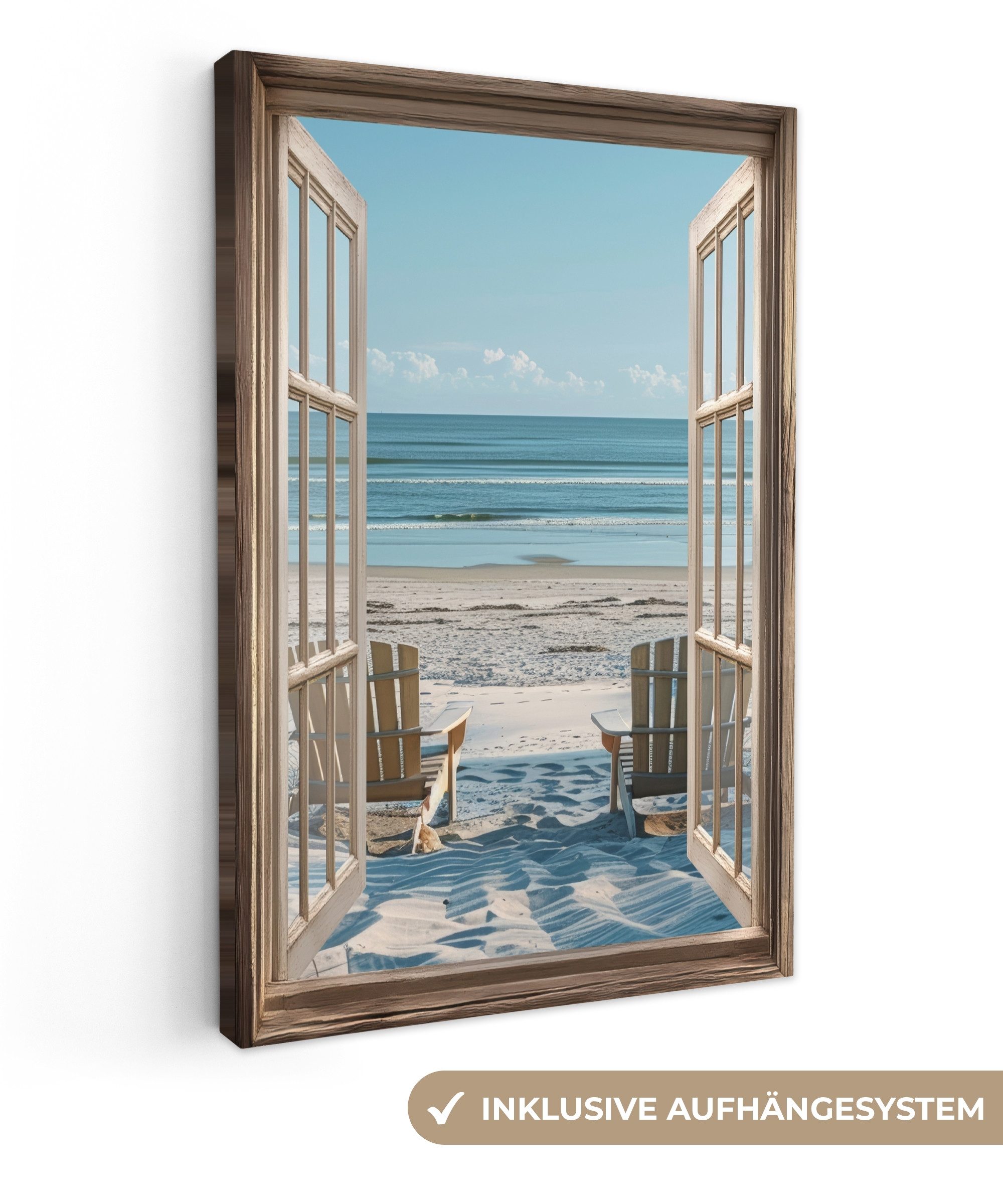 OneMillionCanvasses® Leinwandbild Fensterblick - Fenster - Strandkörbe - Dü günstig online kaufen