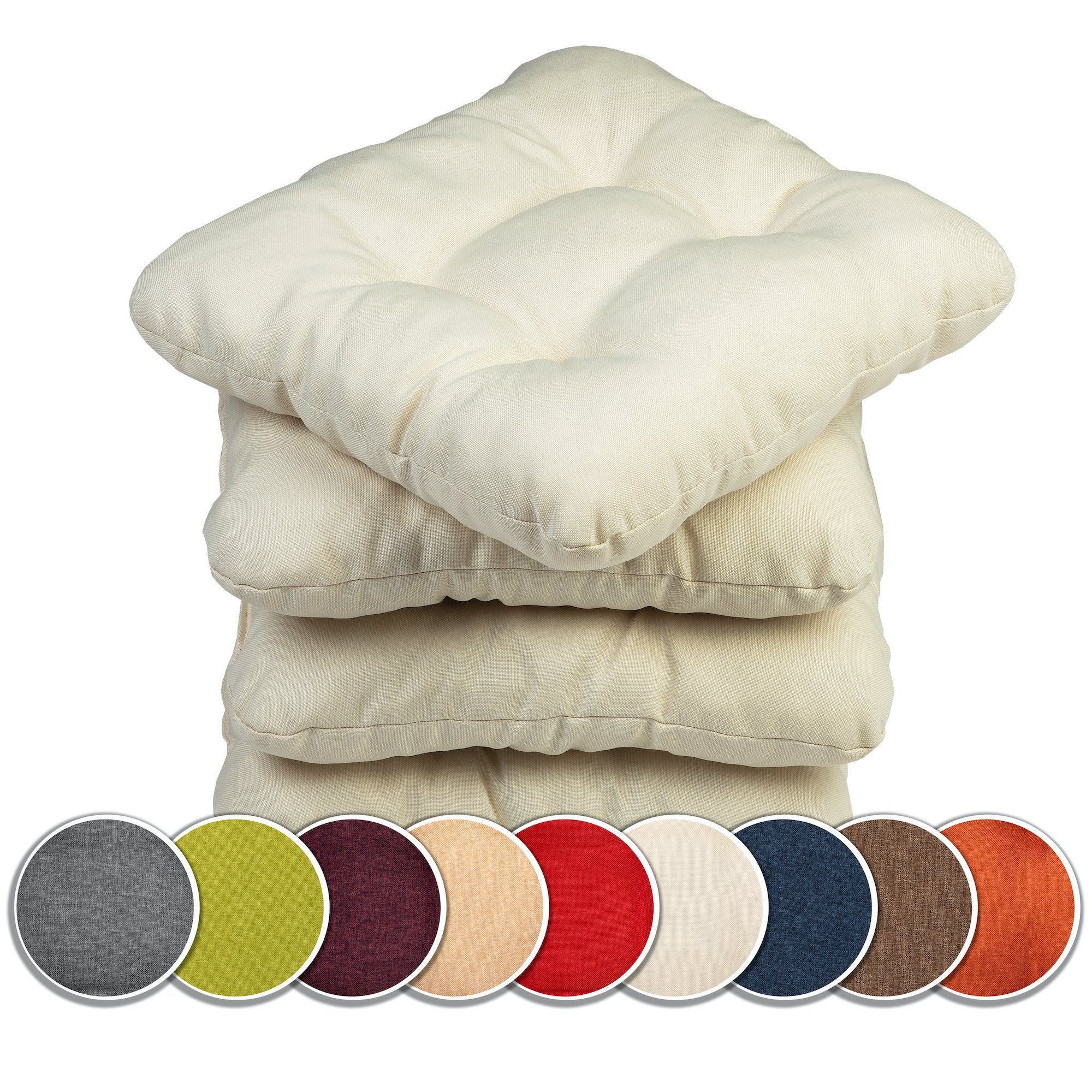 [Frühling/Sommer 2024] sunnypillow Stuhlkissen 4er Set Stühle Bänke 8cm, Bequeme Stuhlkissen cremefarben 40x40 für Polsterauflage / cm Auflage