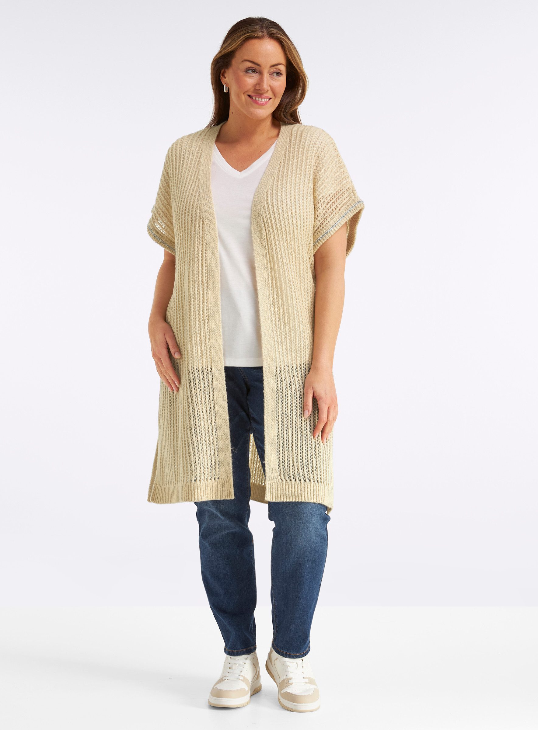 Sheego Strickweste Long-Strickweste Kurzarm