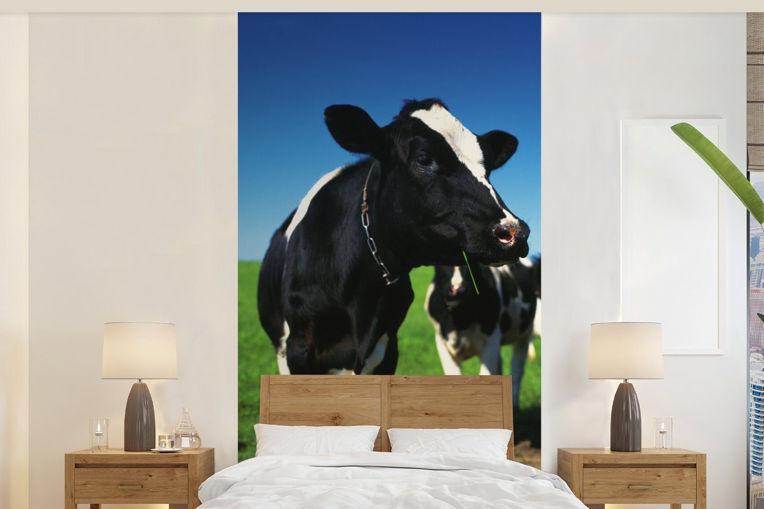 MuchoWow Fototapete Kuh - Gras - Tiere, Matt, bedruckt, (2 St), Vliestapete für Wohnzimmer Schlafzimmer Küche, Fototapete