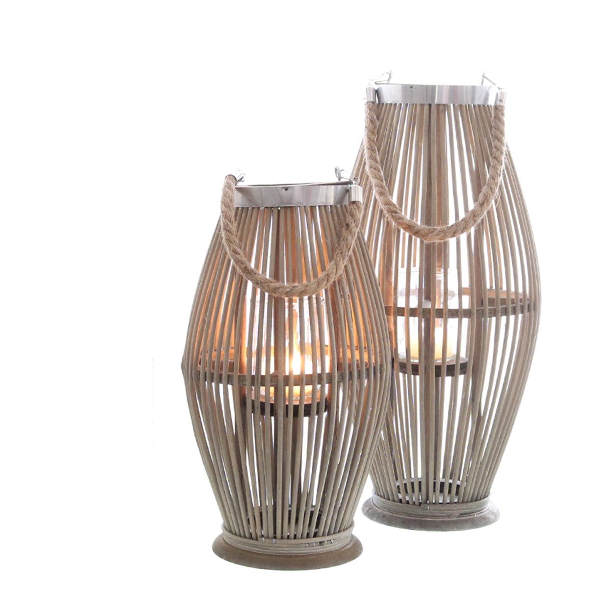 finehomegarden Kerzenlaterne Laterne mit Glas Bambus natur Landhaus Kerzenlaterne Garten (1 St), H40,5cm + H50cm Gartenlaterne 2Größen wählbar