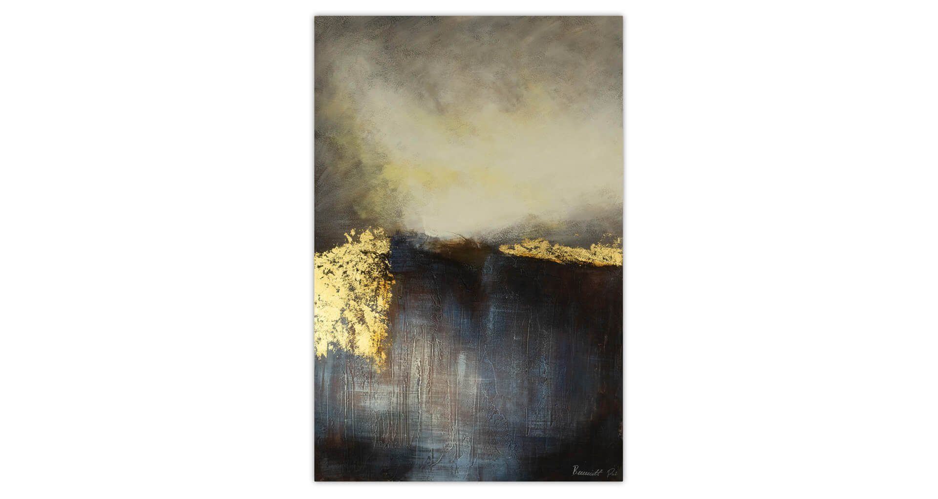 100% HANDGEMALT Wandbild 80x120 KUNSTLOFT Dawn Mountainside Wohnzimmer Gemälde cm, Leinwandbild by