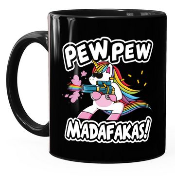 MoonWorks Tasse Kaffee-Tasse Pew Pew Madafakas böses Einhorn Regenbogen Unicorn MoonWorks®, Keramik