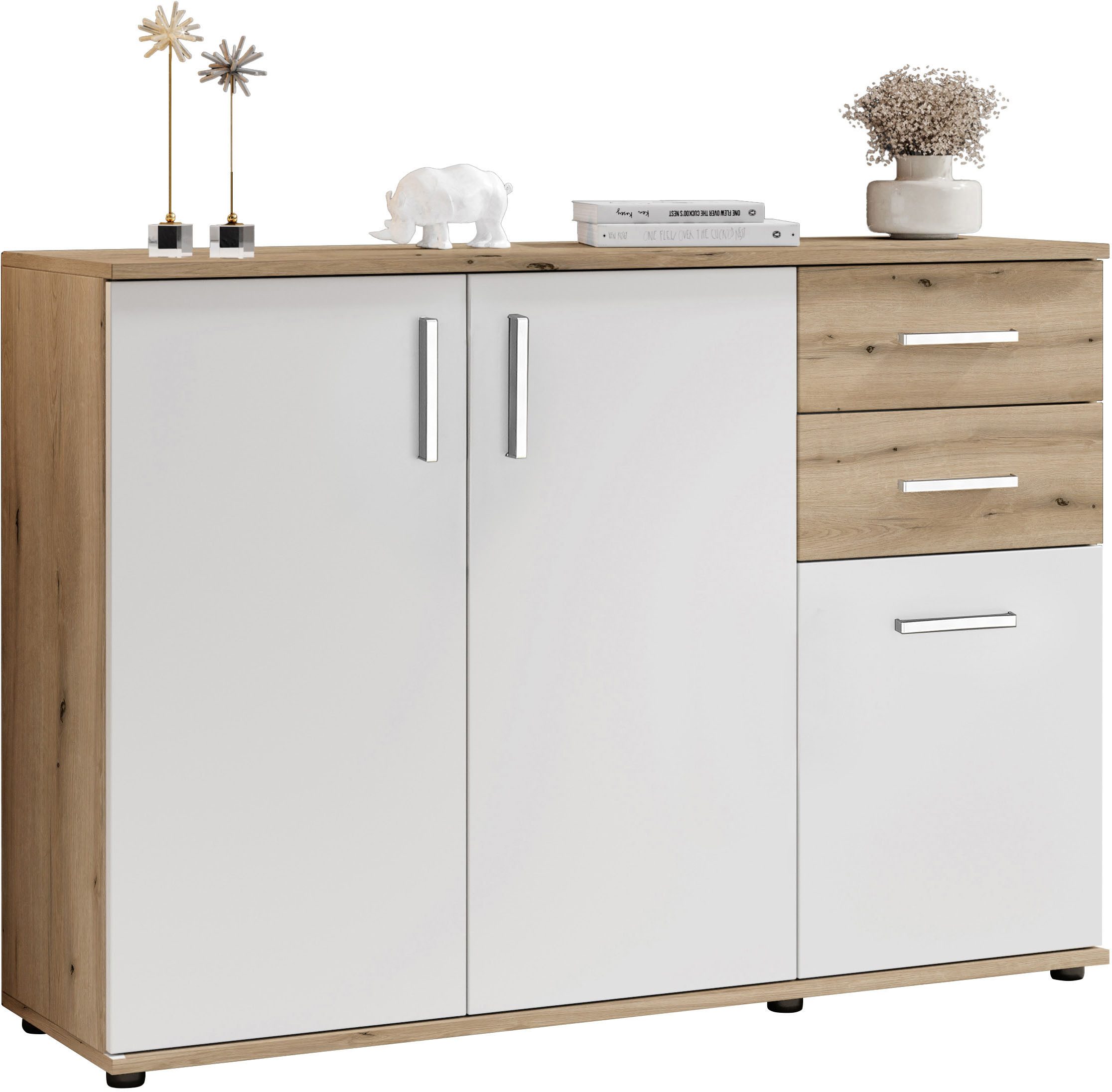 HBZ Kommode BC-Drift-2, Sideboard Stellmaß BxHxT 120x84x35 cm (1 St), Kommode mit 3 Türen, 2 Schubkästen und 1 Einlegeboden