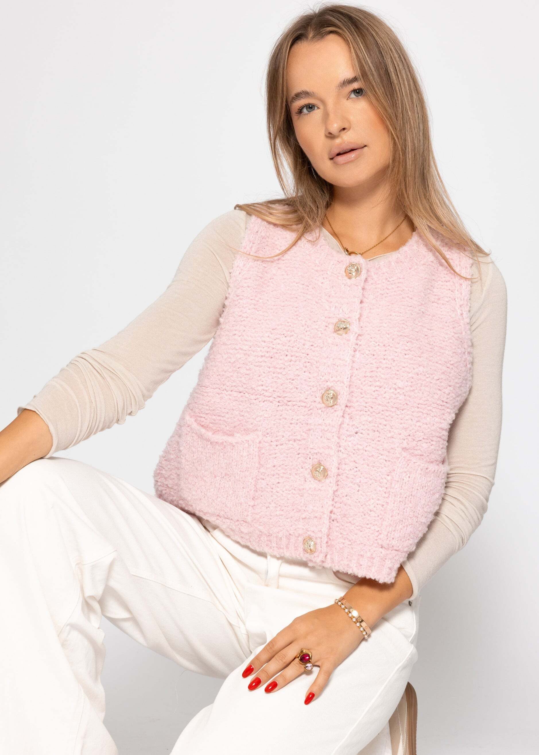 SASSYCLASSY Kurzweste Bouclé-Weste mit aufgesetzten Taschen günstig online kaufen