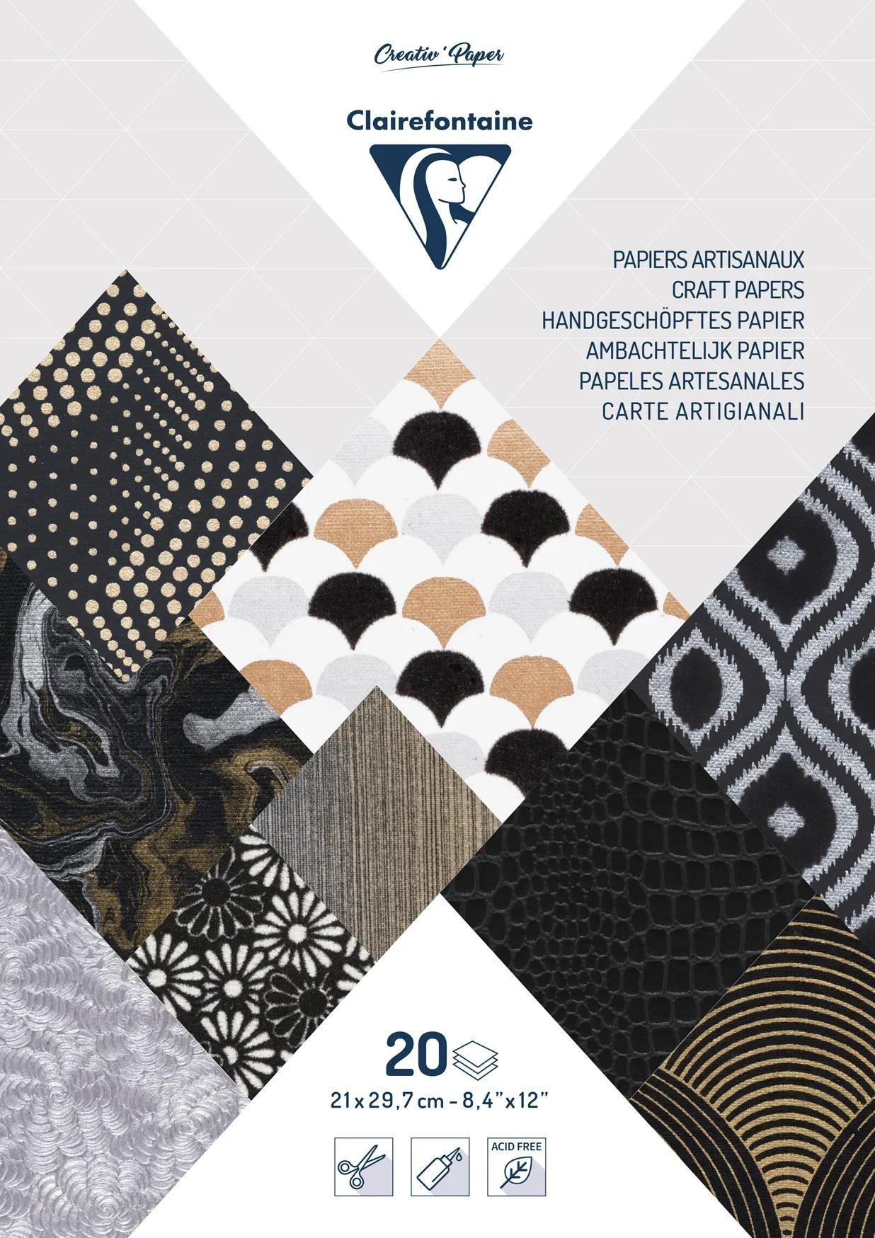 CLAIREFONTAINE Bastelkartonpapier 3x Papiere aus aller Welt, Block geleimt A4, 20 Blatt - 95098C, Handgeschöpftes Papier