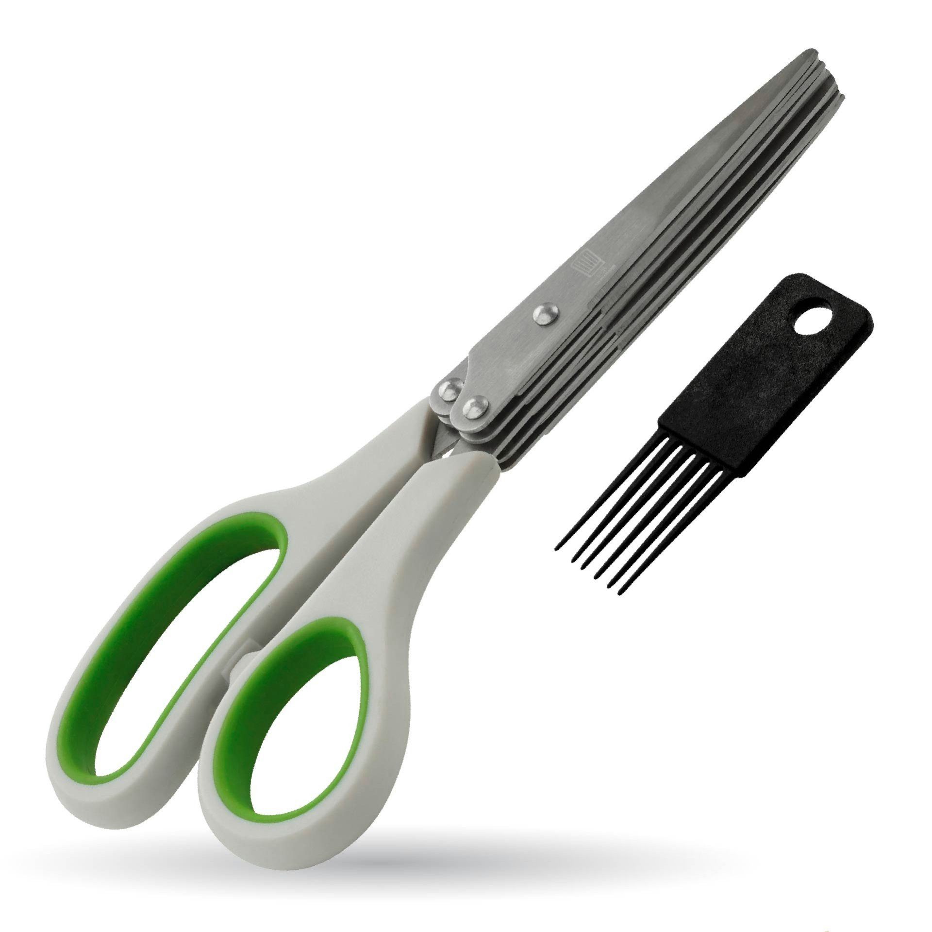 Chefkoch trifft Fackelmann Kräuterschere Kräuterschere 190mm mit 10 scharfen Edelstahlklingen – Inkl. Bürste