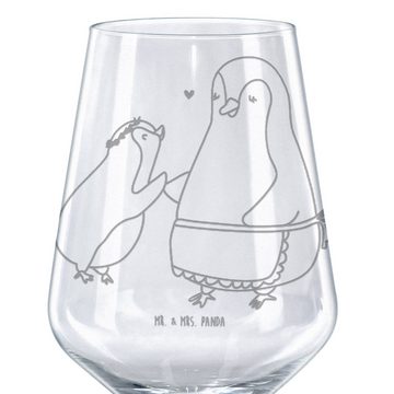 Mr. & Mrs. Panda Rotweinglas Pinguin mit Kind - Transparent - Geschenk, Rotwein Glas, Lieblingsmam, Premium Glas, Spülmaschinenfest