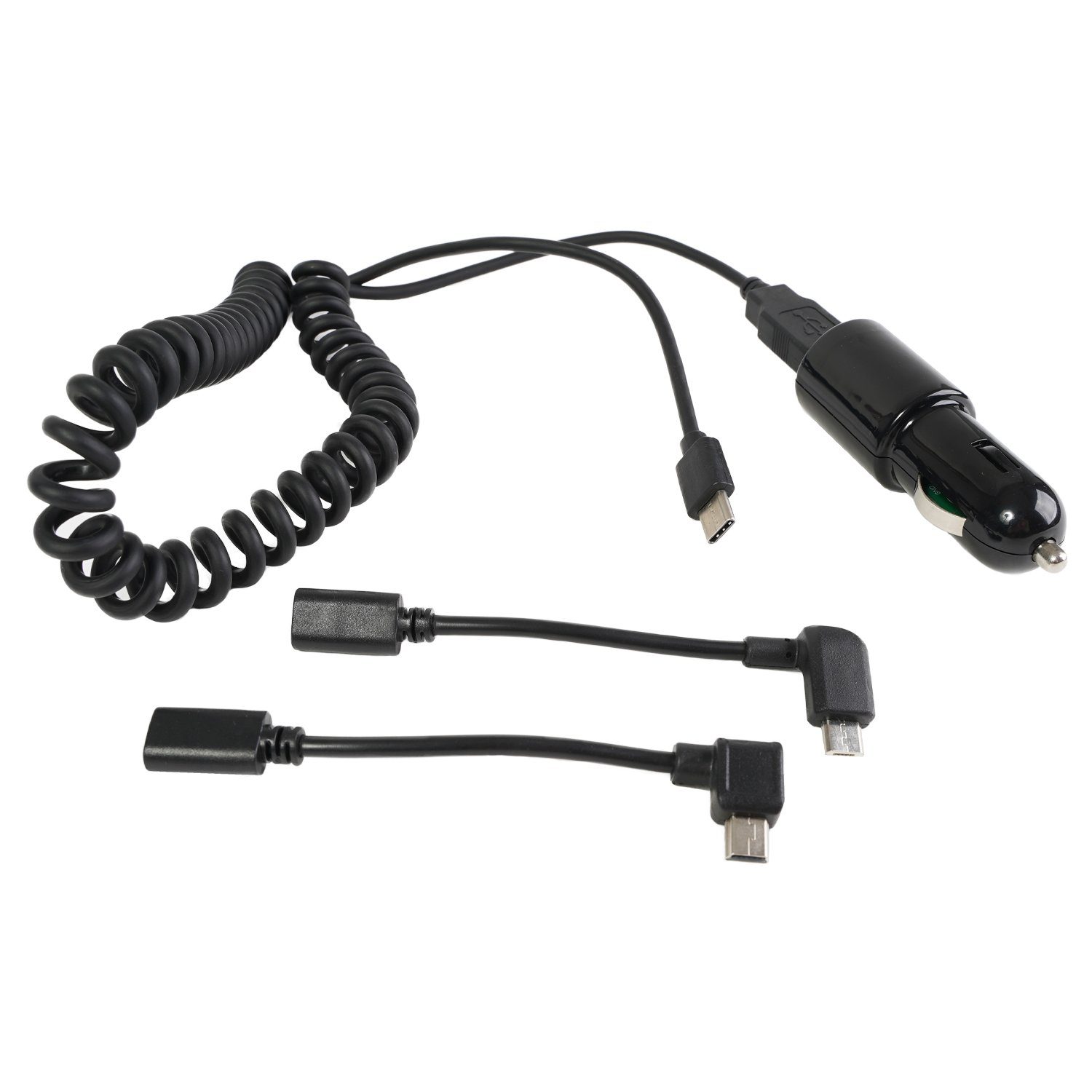 AIV KFZ 12V 24V USB-C Ladekabel Spiral-Kabel Smartphone-Ladegerät (Inkl.  Lade-Adapter USB Typ C + Micro-USB + Mini-USB, für PKW Auto etc)