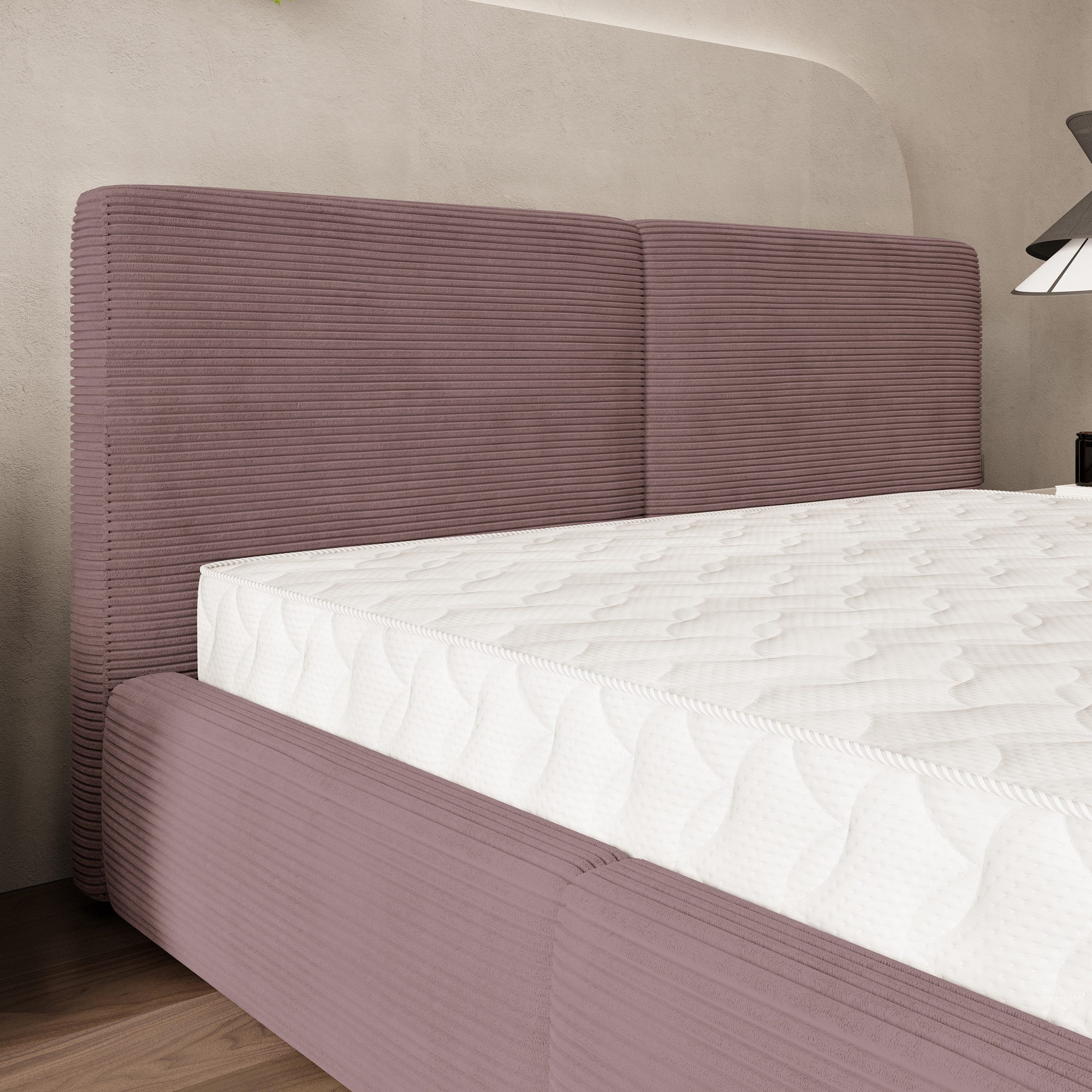 Masseno Polsterbett FELURO 120x200 cm lila (mit Bettkasten und Lattenrost)