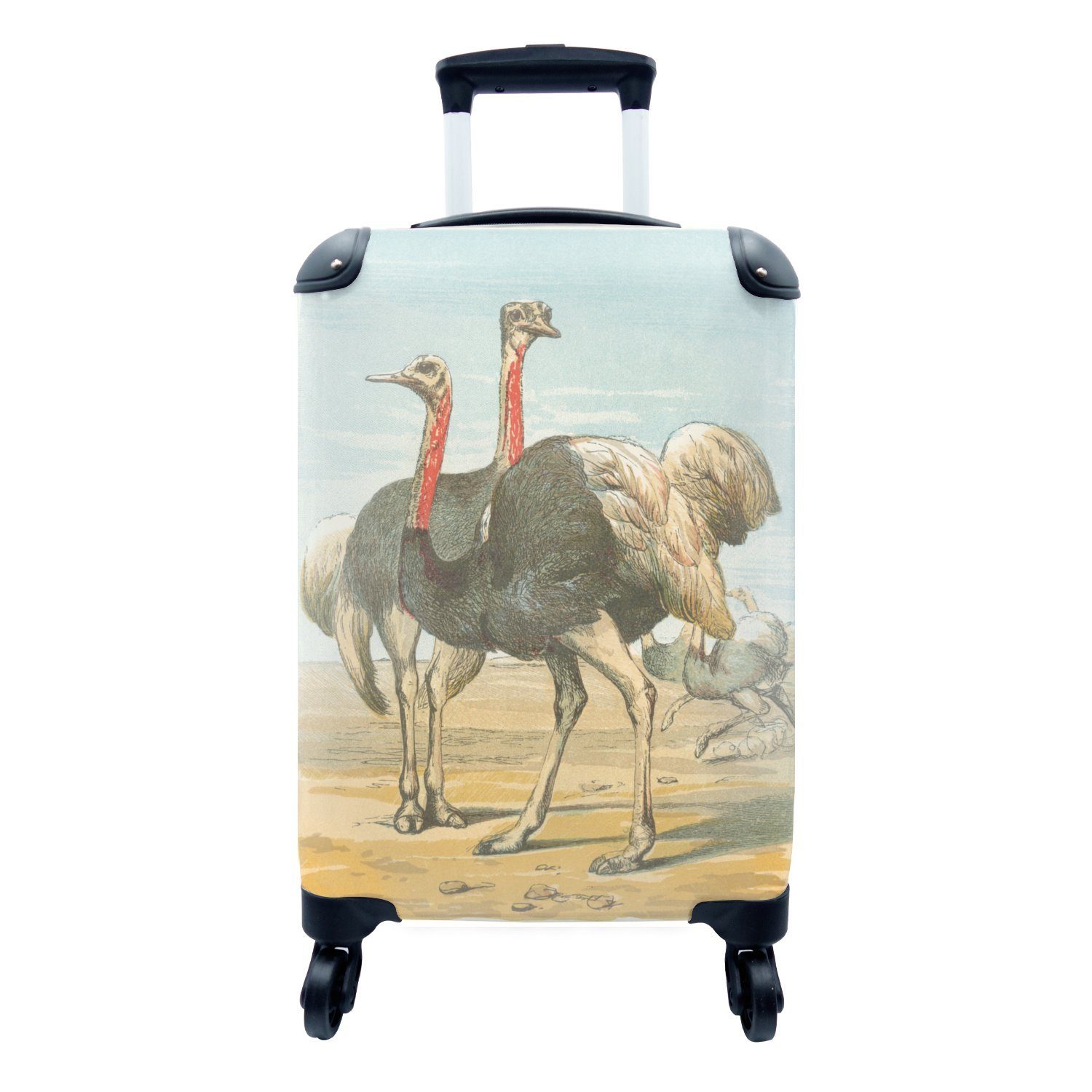 Rollen, Ferien, Handgepäckkoffer Gruppe mit von Illustration 4 für Handgepäck Trolley, Reisekoffer einer MuchoWow Reisetasche Straußenvögeln, rollen,