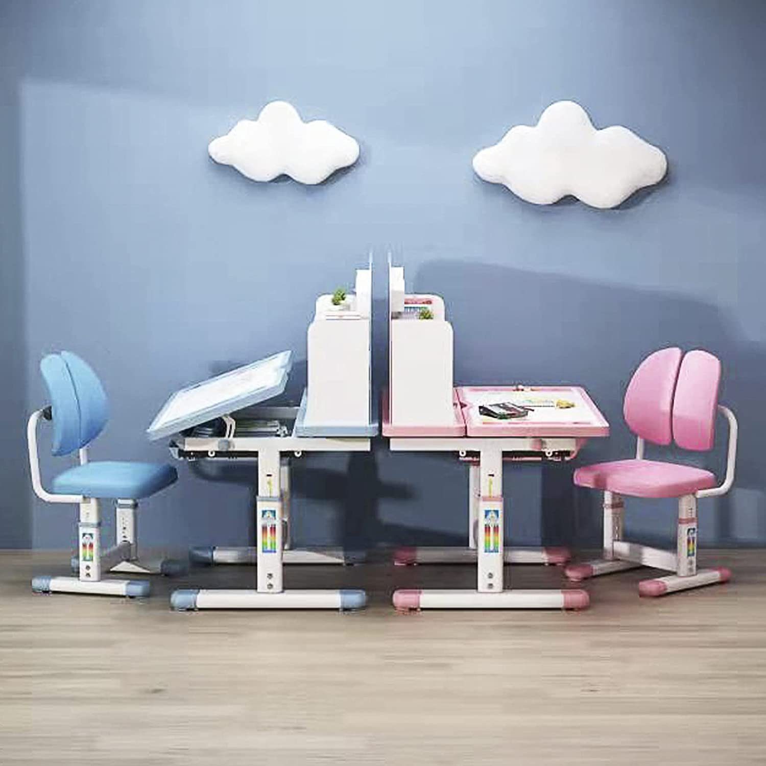 Stuhl style Kinderschreibtisch, Schülerschreibtisch höhenverstellbar mit home (Blau)