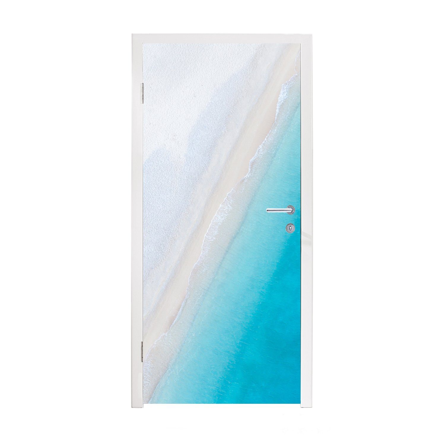 MuchoWow Türtapete Strand - Meer - Blau, Matt, bedruckt, (1 St), Fototapete für Tür, Türaufkleber, 75x205 cm