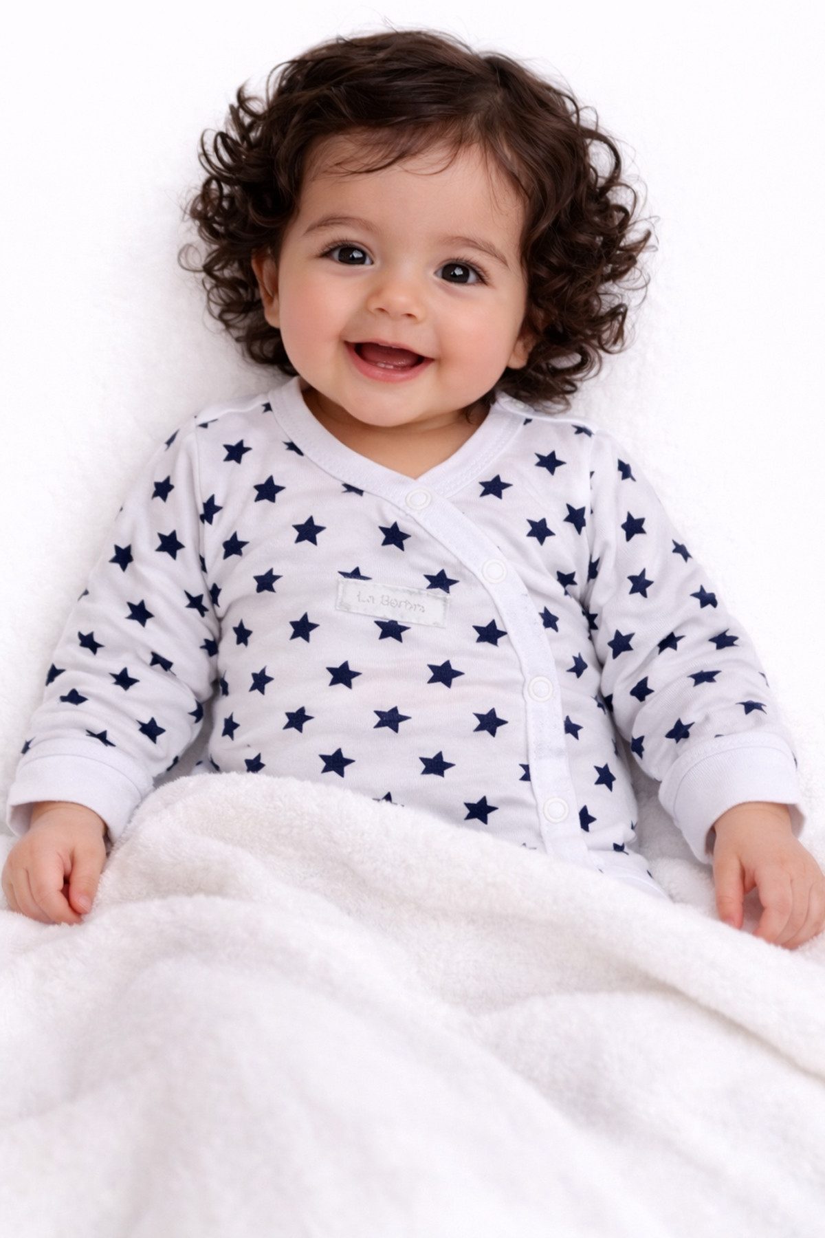 La Bortini Wickelbody Baby Body Langarmbody mit Kratzschutz mit Sternchen aus reiner Baumwolle, 44 50 56 62 68 74 80 86 92 98