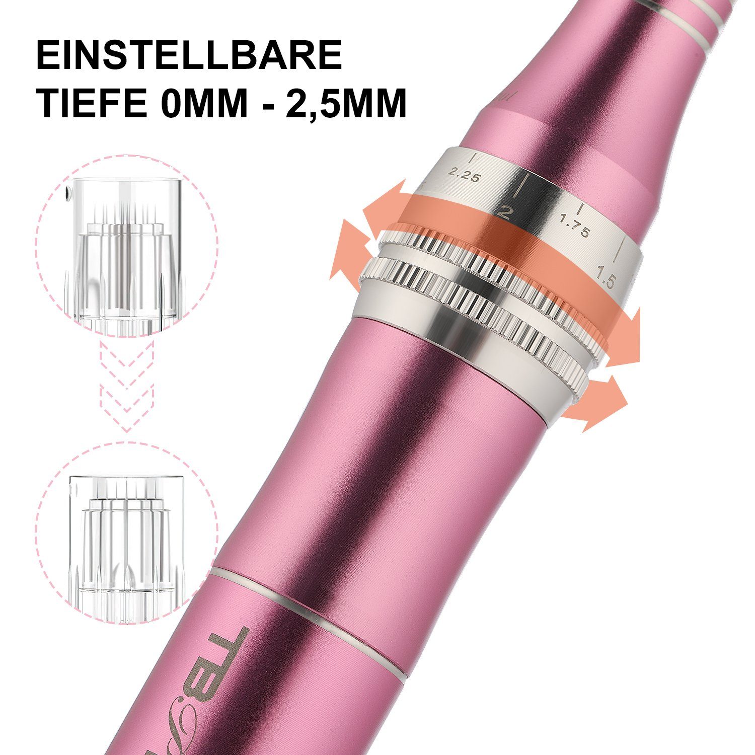 LOVONLIVE Dermaroller 12 Pen Microneedle Derma Stift Derma Stufen mit Nadelköpfe 7 Aufladbares inkl. Elektrischer Therapiegerät LCD-Bildschirm Haut 0-2,5mm