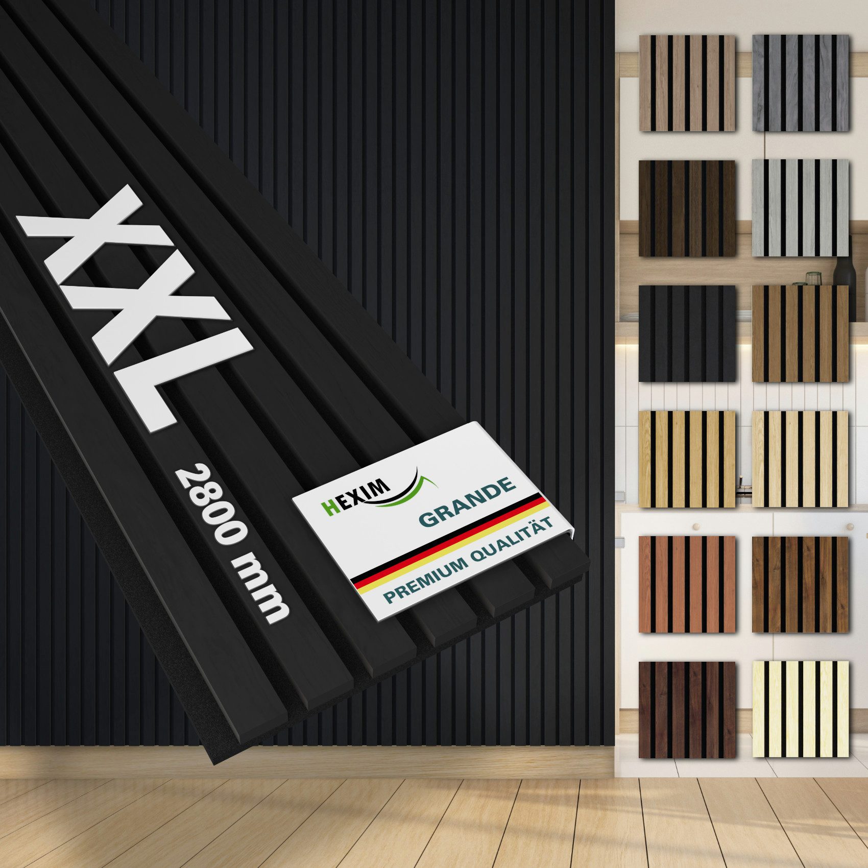 Hexim Wandpaneel, (Akustikpaneele 10 Stück 280x30cm Holz Grande - XXL Holzp günstig online kaufen