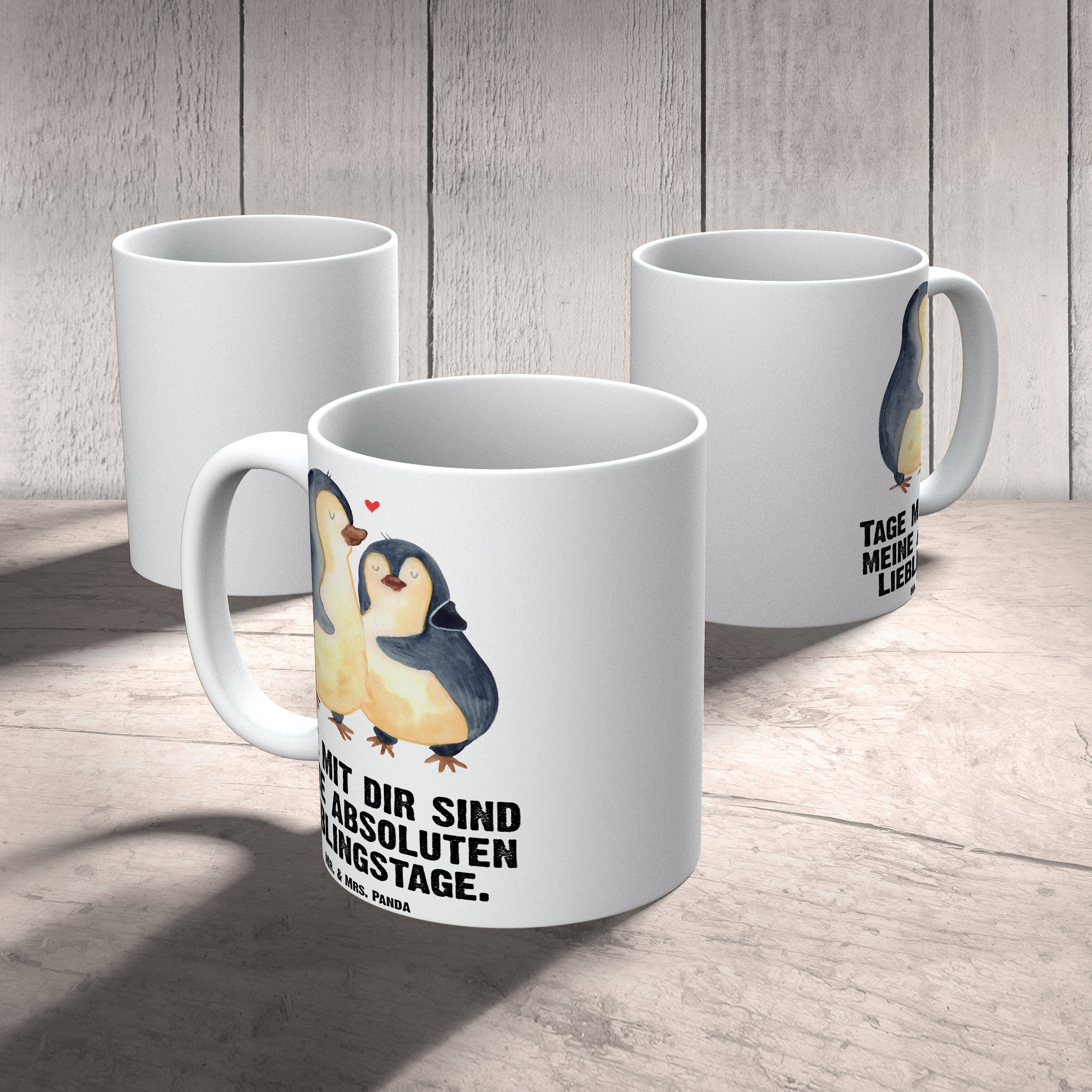 Mr. & Kaffeetasse, Jumbo Tasse Grosse - Mrs. Weiß - XL Geschenk, Panda Pinguin Keramik Tasse, Tasse umarmend