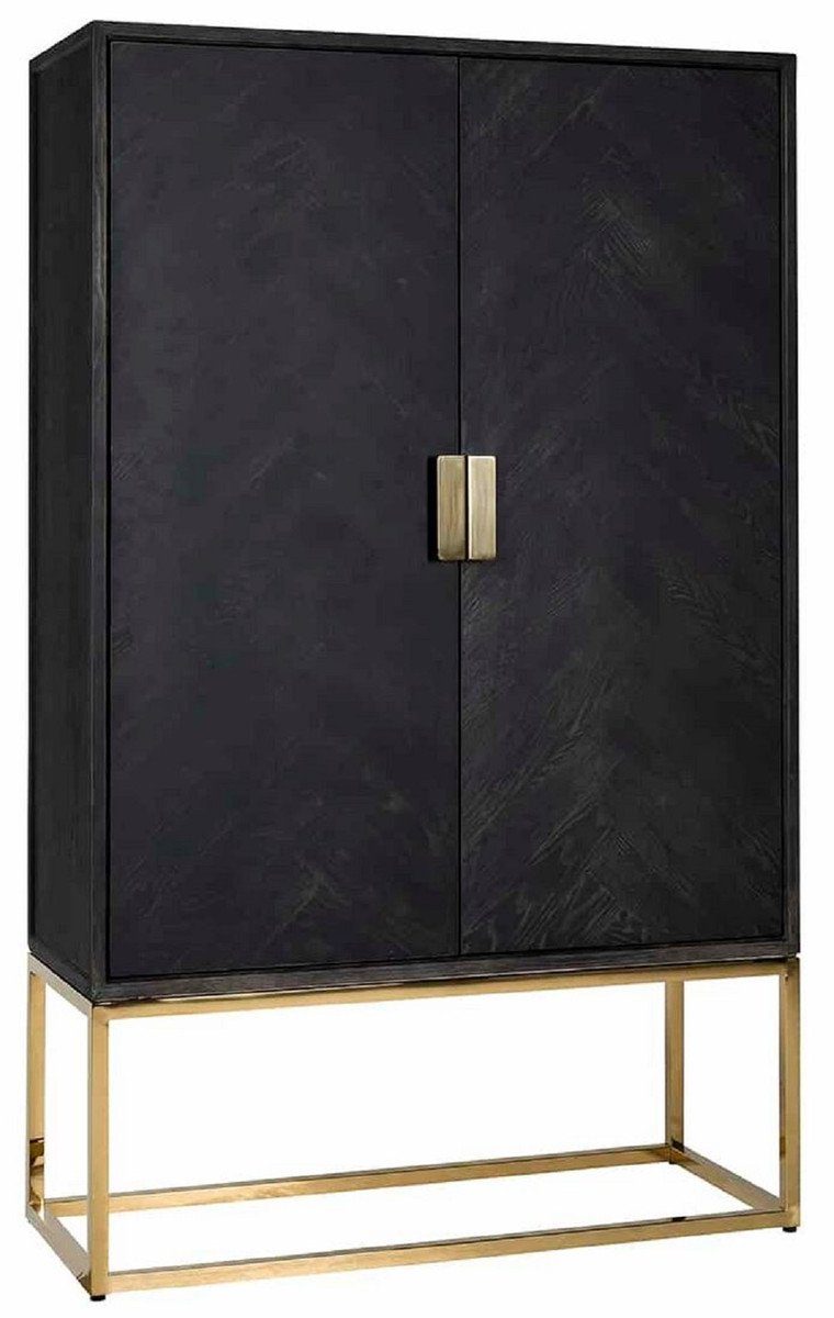 Casa Padrino Barschrank Luxus Barschrank Schwarz / Gold 108 x 45 x H. 175 cm - Massivholz Schrank mit 2 Türen - Wohnzimmer Möbel - Bar Möbel - Hotel Möbel - Luxus Kollektion