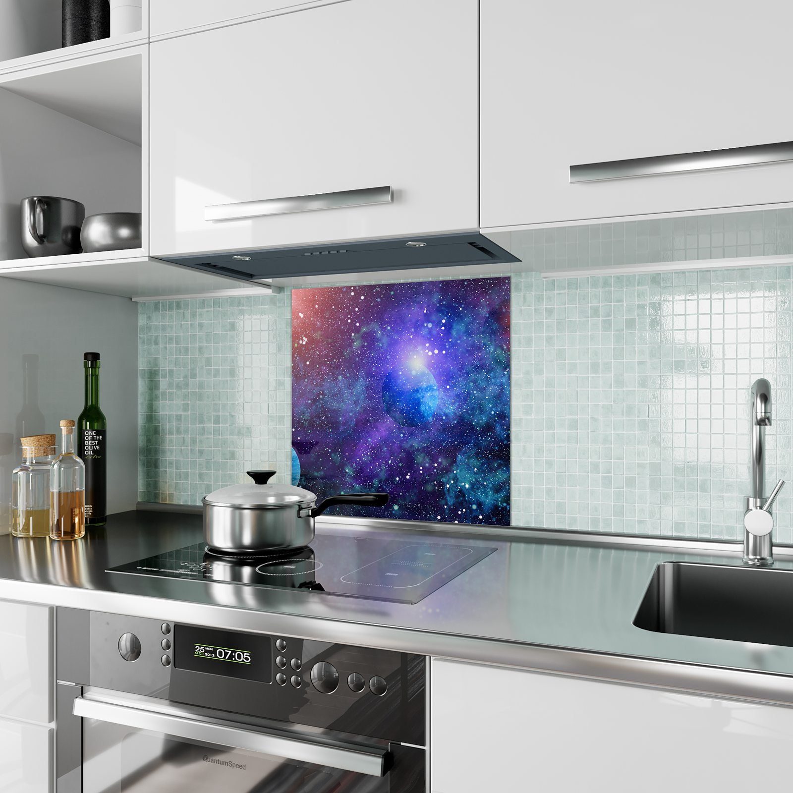 Glas Planeten Motiv mit Elemente Spritzschutz Küchenrückwand Küchenrückwand Primedeco