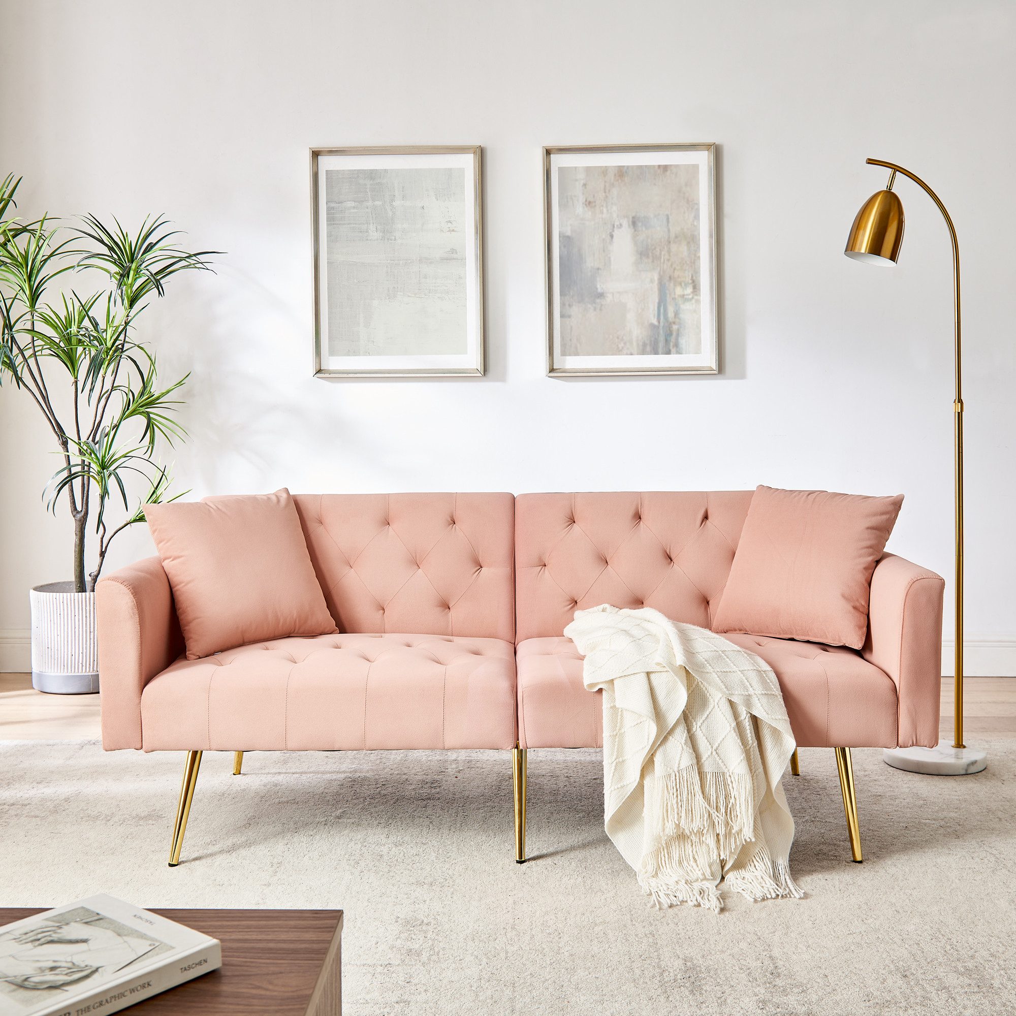 OKWISH Schlafsofa 2-Sitzer Sofa 177x74x78 cm aus Samt mit verstellbarer Rückenlehne, Set 1 Teile, für Wohnzimmer,Mietwohnung,kleines Apartment