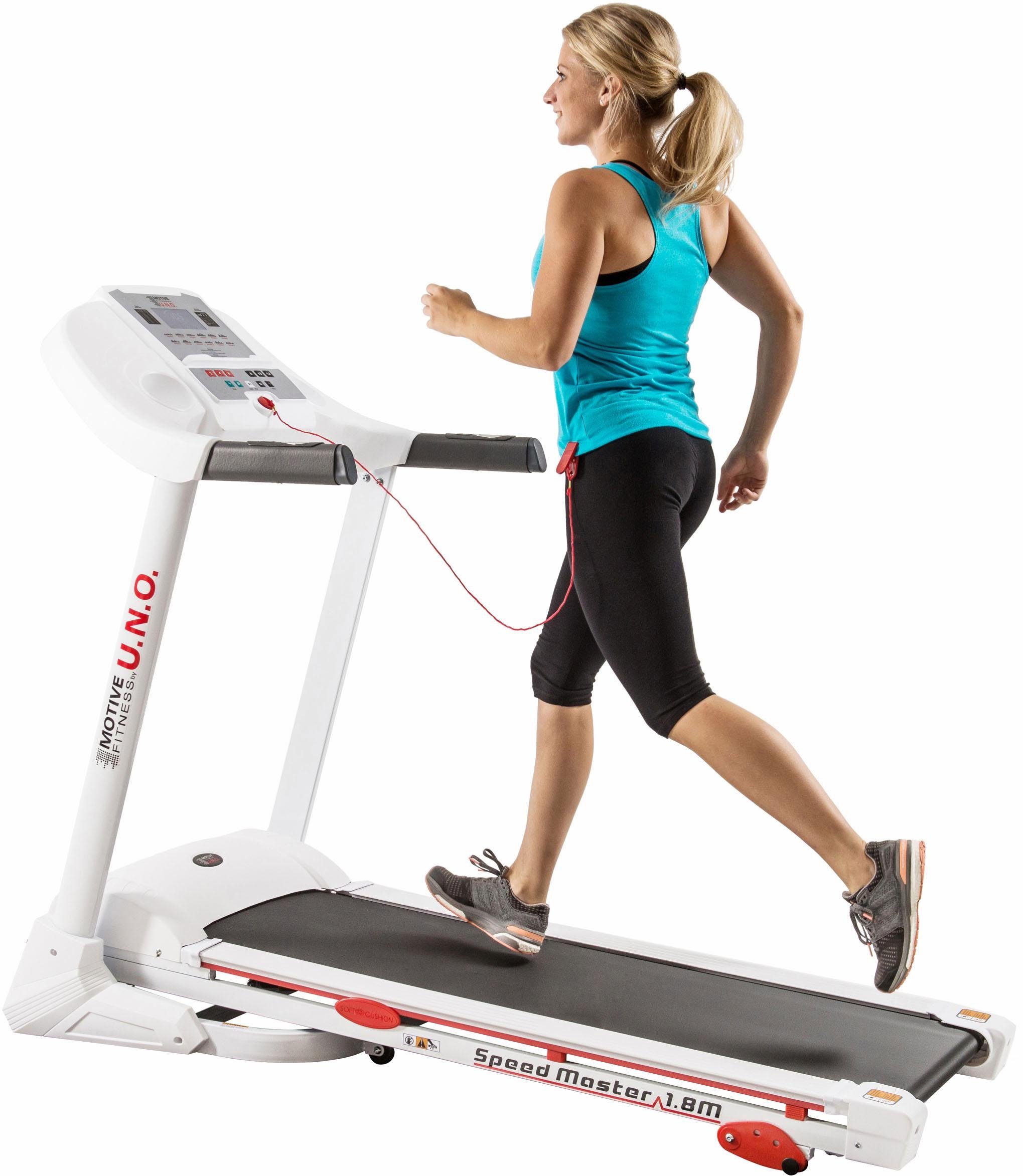 MOTIVE FITNESS by U.N.O. Laufband Speed Master 1.8 M (mit/ohne Unterlegmatte) (Multifunktions-LCD-Display), bis max. 18 km/h, klappbar, 120 kg max. Benutzergewicht