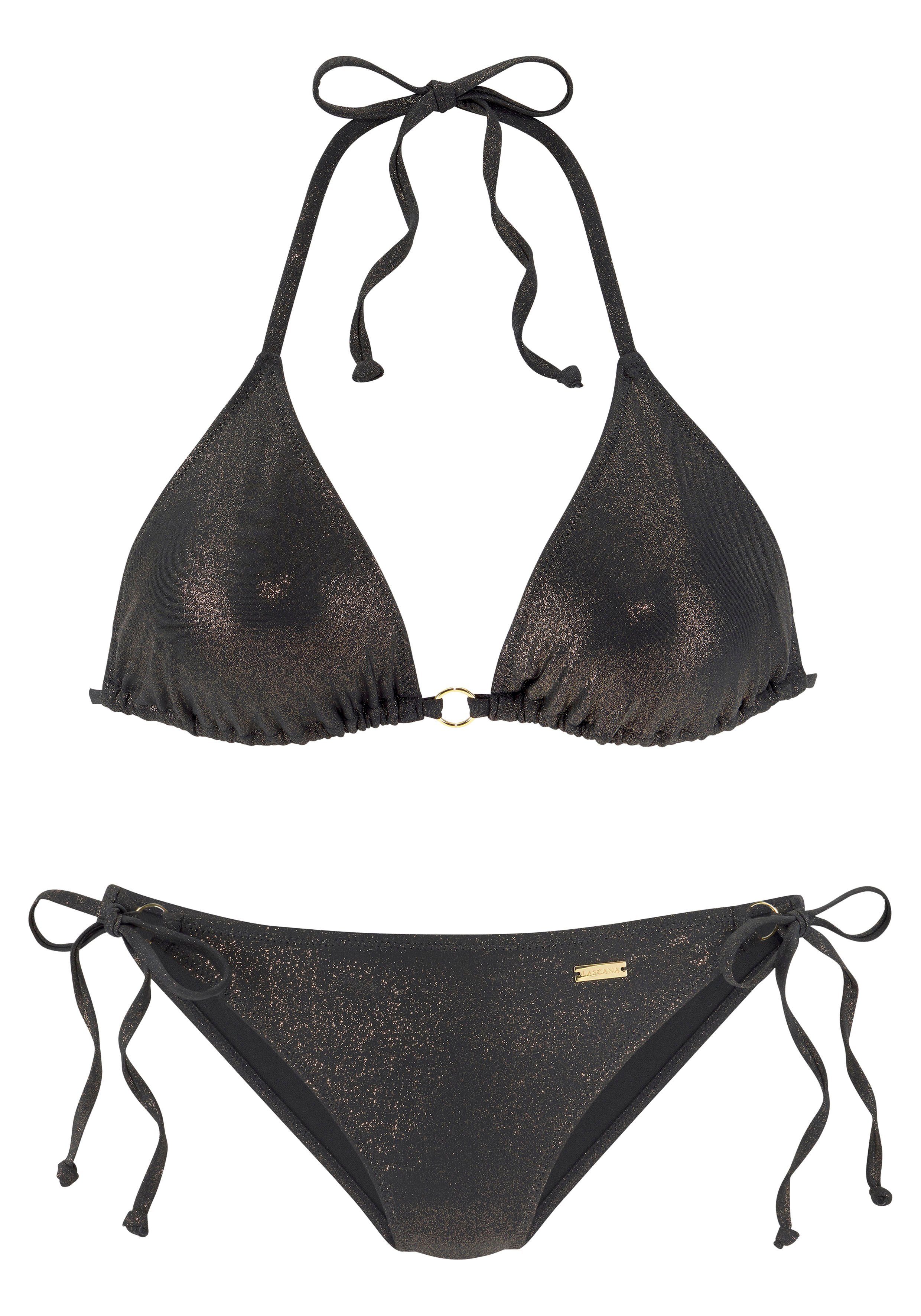 goldfarbener LASCANA Glanzbeschichtung Triangel-Bikini schwarz mit