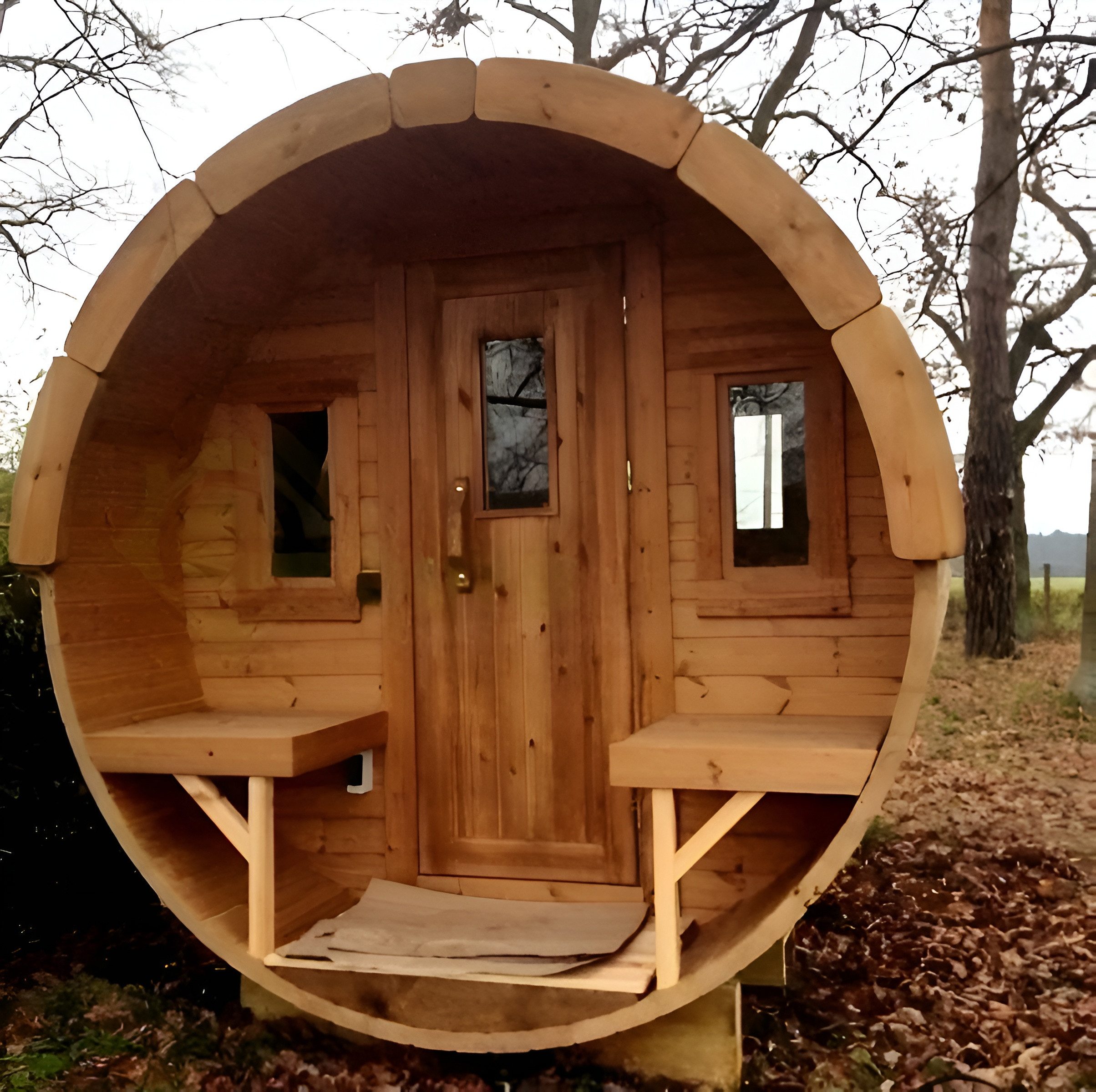 JVmoebel Fasssauna Gartensauna Naturfasssauna Edelstahl Braun Saunafass Wellnessfass, (1-St) Made in Europe