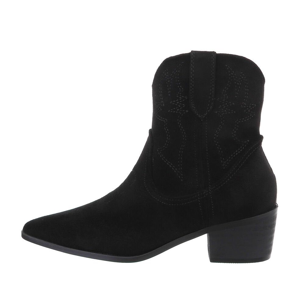 Blockabsatz Ital-Design & Western Damen Western- in Cowboyboots Bikerboots Schwarz Westernstiefelette