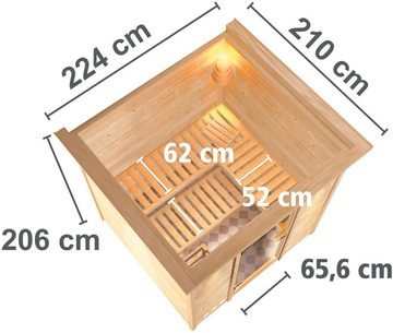 Karibu Sauna Menja, BxTxH: 224 x 210 x 206 cm, 40 mm, (Set) 9-kW-Ofen mit externer Steuerung