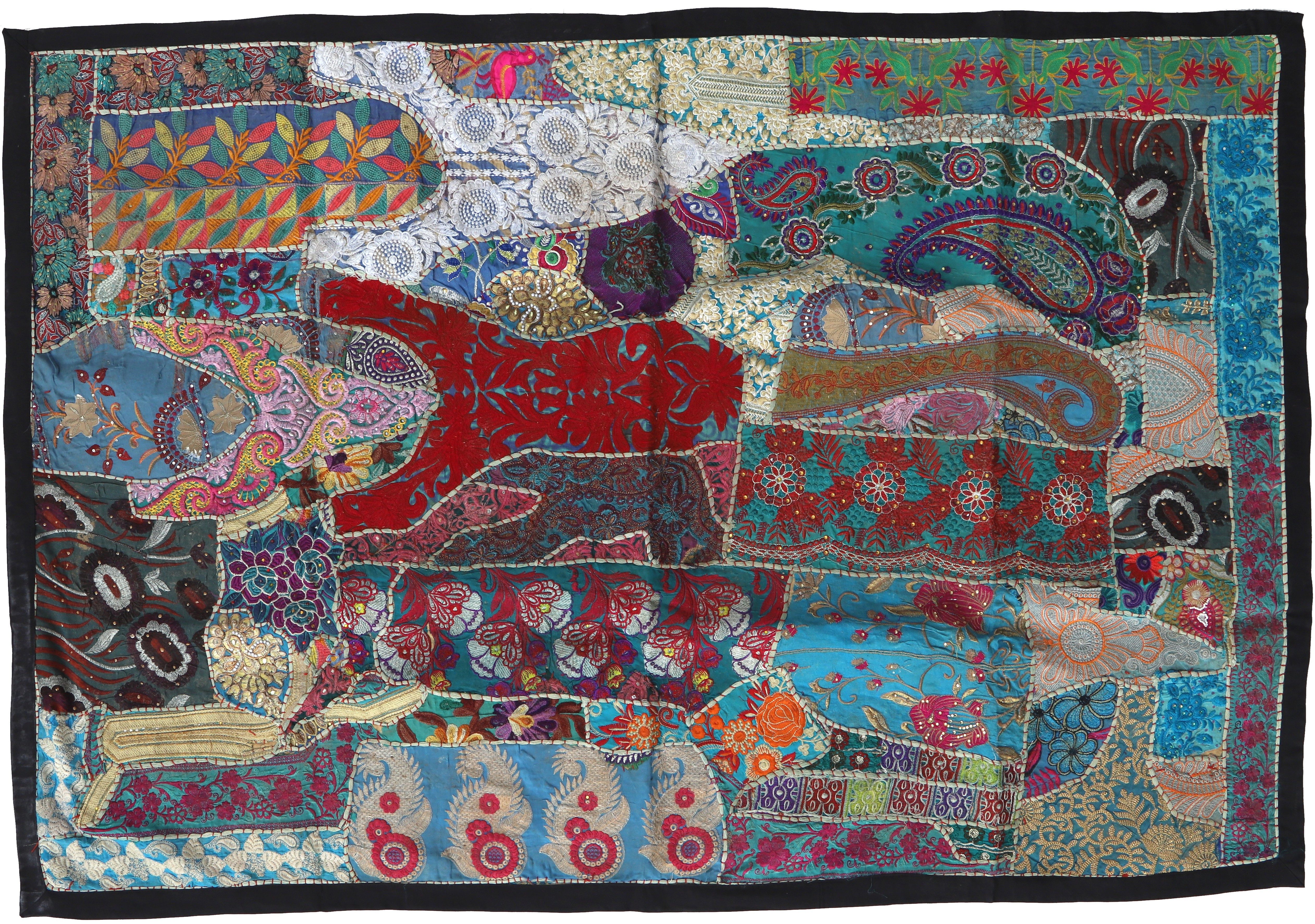Guru-Shop Wandteppich Indischer Wandteppich Patchwork Wandbehang,.., Höhe: 100 mm