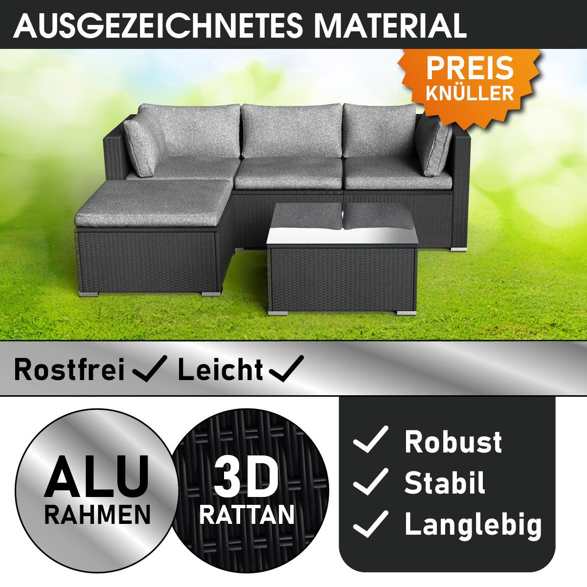BRAST Gartenlounge-Set Royal für 4 Personen inkl. extra Dicke Kissen, Outdoor Loungemöbel Sitzgruppe Essgruppe Garnitur
