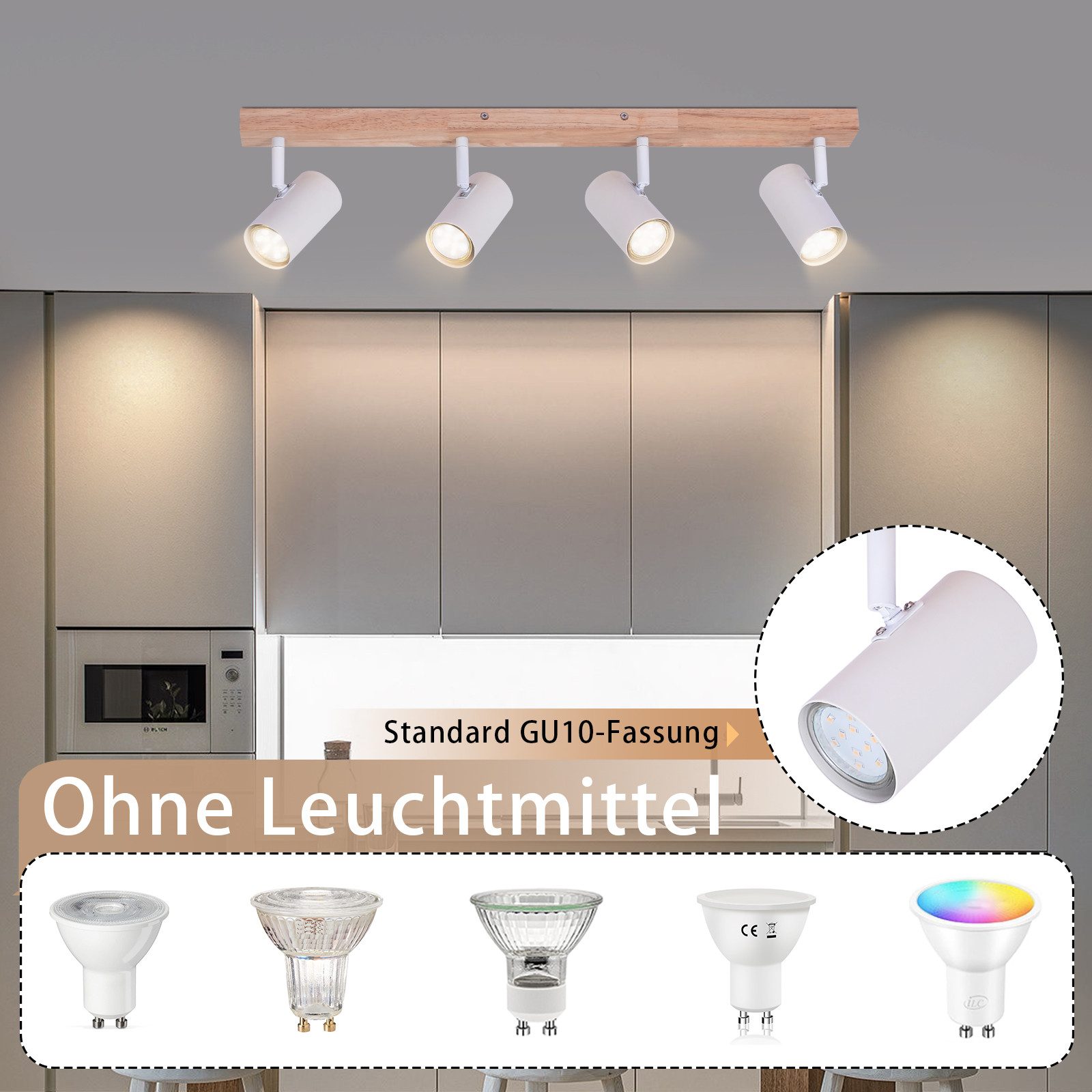 Nettlife Deckenstrahler 4 Flammig Holz Schwarz GU10 Schwenkbar 350°, Schwenkbar 350°, ohne Leuchtmittel, für Wohnzimmer Schlafzimmer Esstisch Küche Kindzimmer Flur