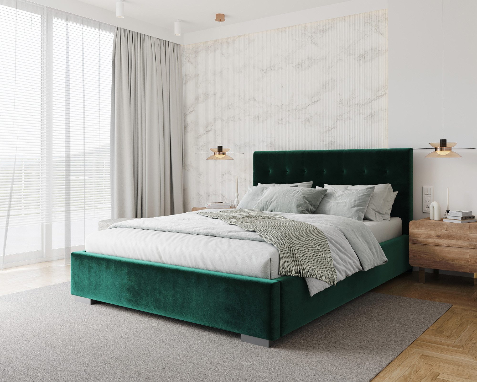 thematys Polsterbett Samt Velours Bett mit Bettkasten & Lattenrost, 120x200–180x200 cm (Optional mit 28 cm H3/H4 Taschenfederkern oder 23 cm Taschenfederkern-Matratze H2, hydraulisches Stauraumbett)