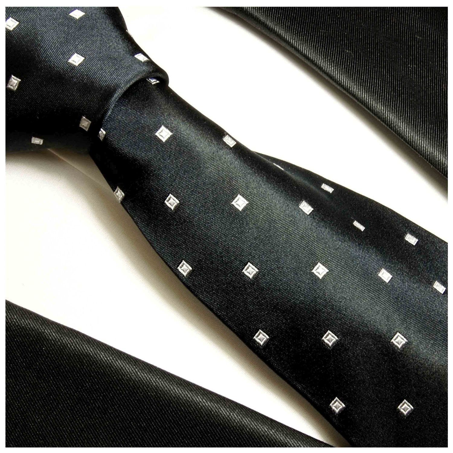 (Set, Malone Paul 2-St., gepunktet Seidenkrawatte schwarz mit Seide modern Breit 100% Herren und Krawatte Krawatte (8cm), Einstecktuch) 523 Tuch