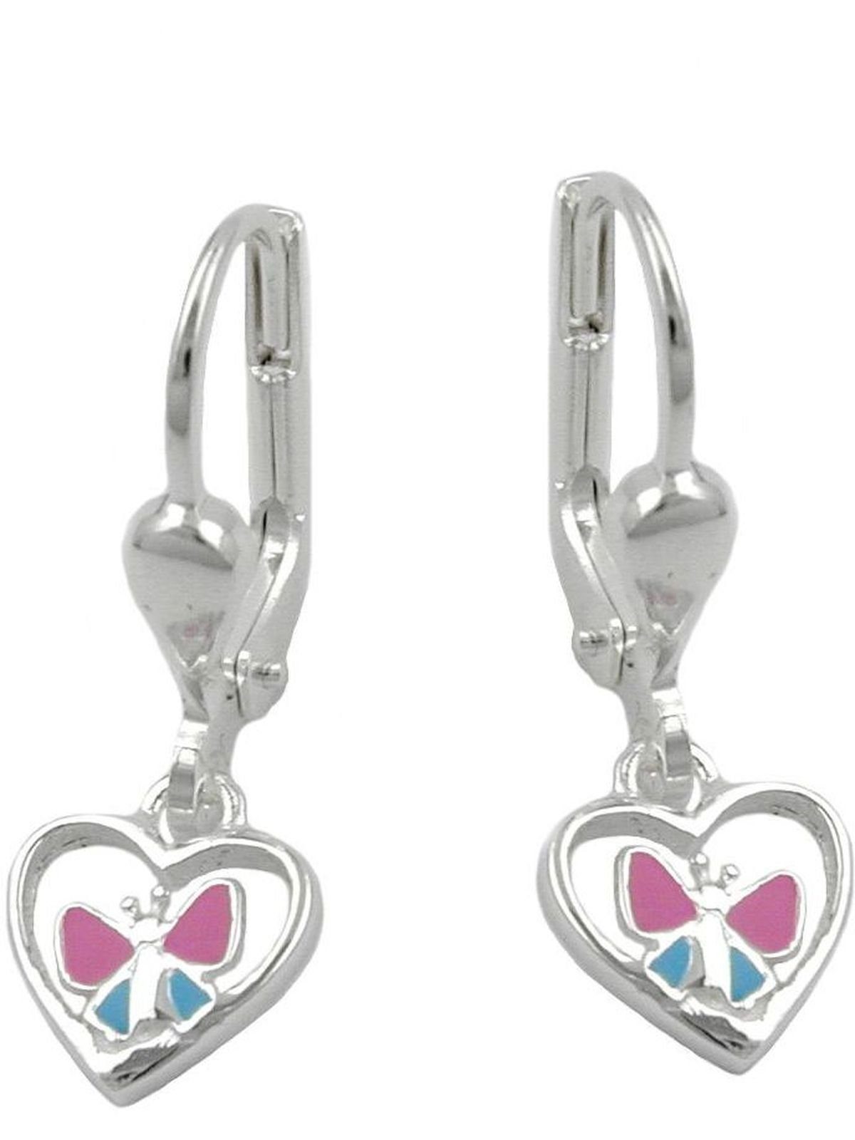 Gallay Paar Ohrhänger Silber hellblau pink Ohrring 23x7mm Herz Schmetterling 925 mit lackiert