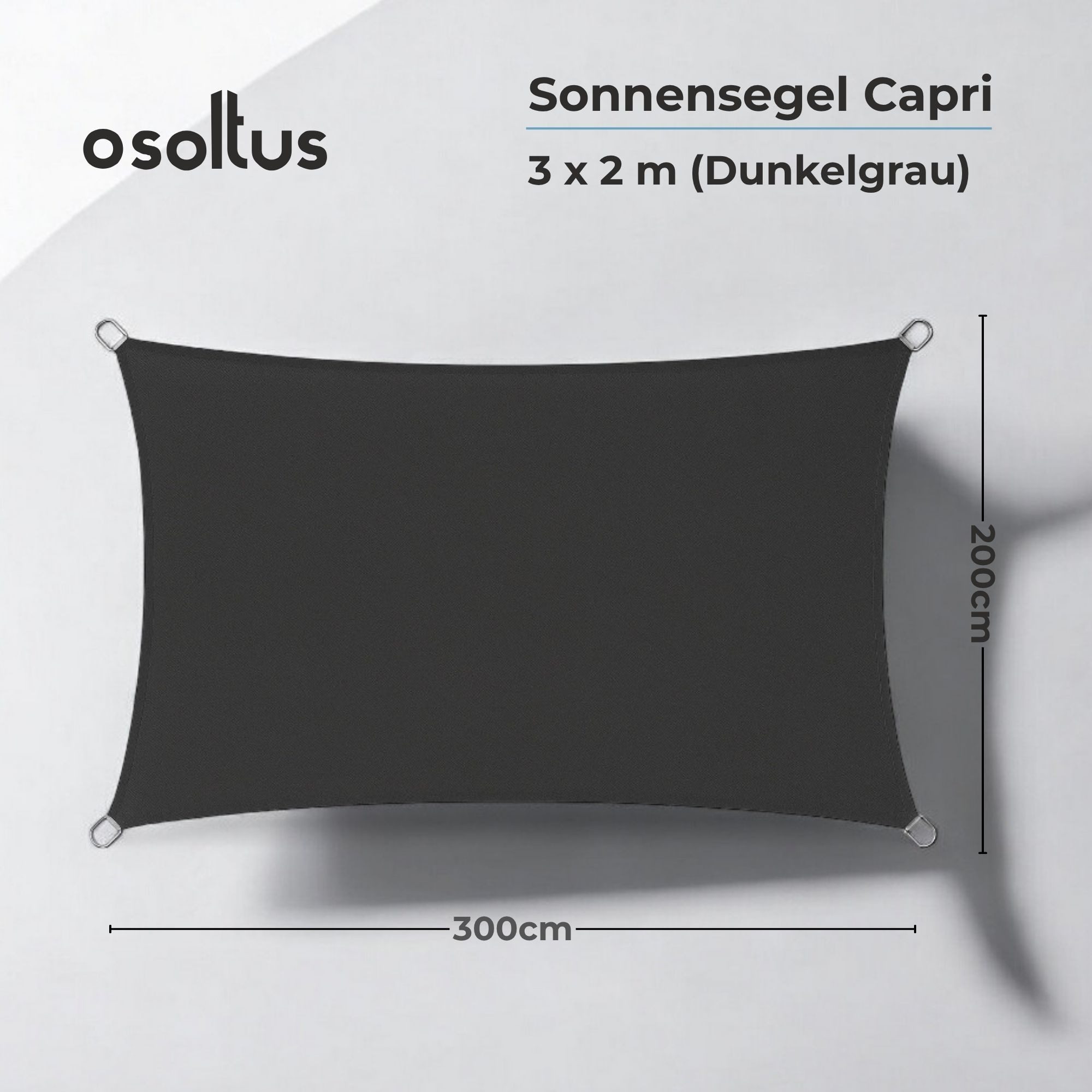 osoltus Sonnensegel Sonnensegel 3 m x 2 m Dunkelgrau rechteckig Capri wasserabweisend