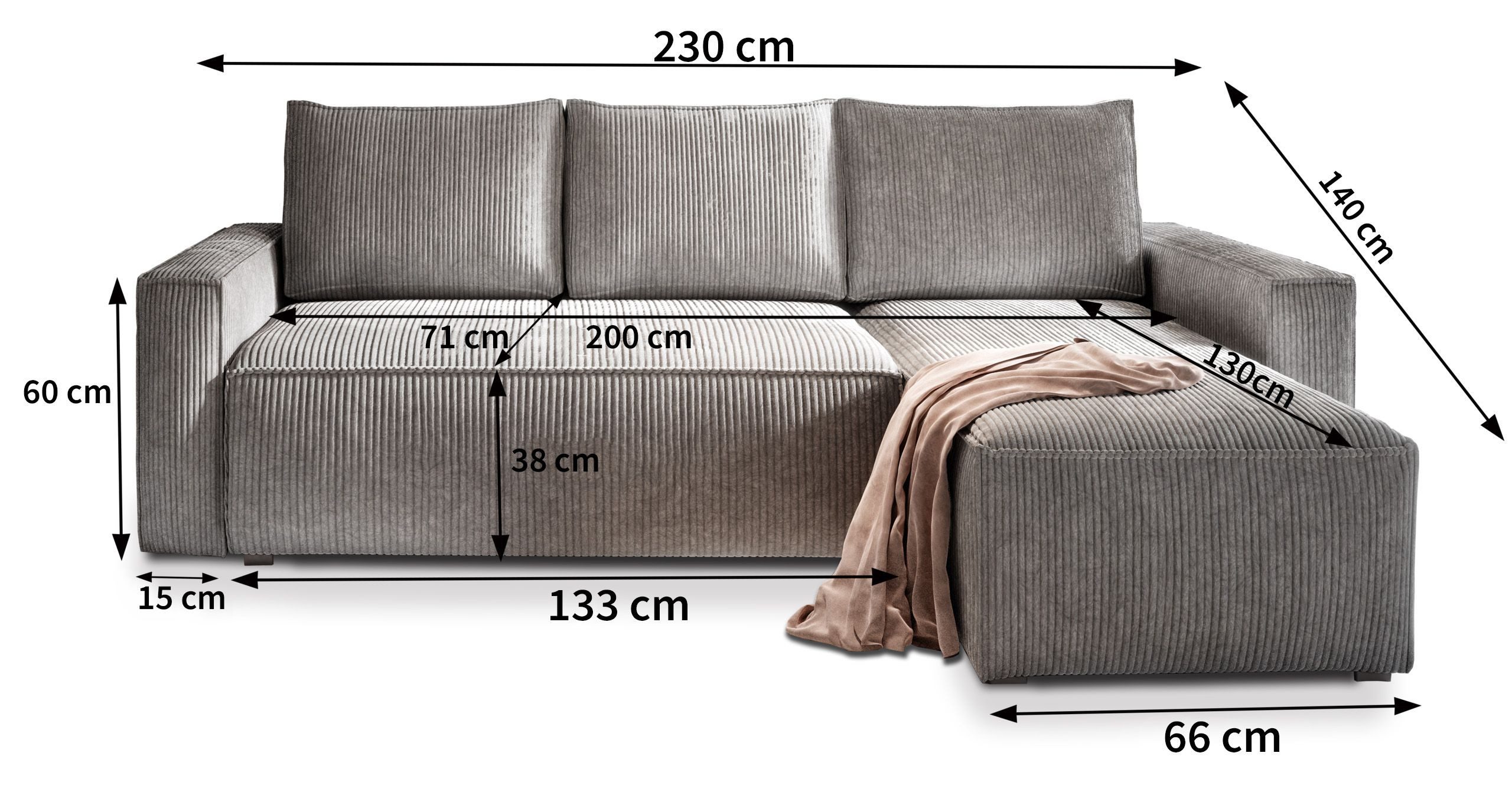 Masseno Ecksofa POTARO mit Schlaffunktion L-Form, Sofa mit Bettkasten